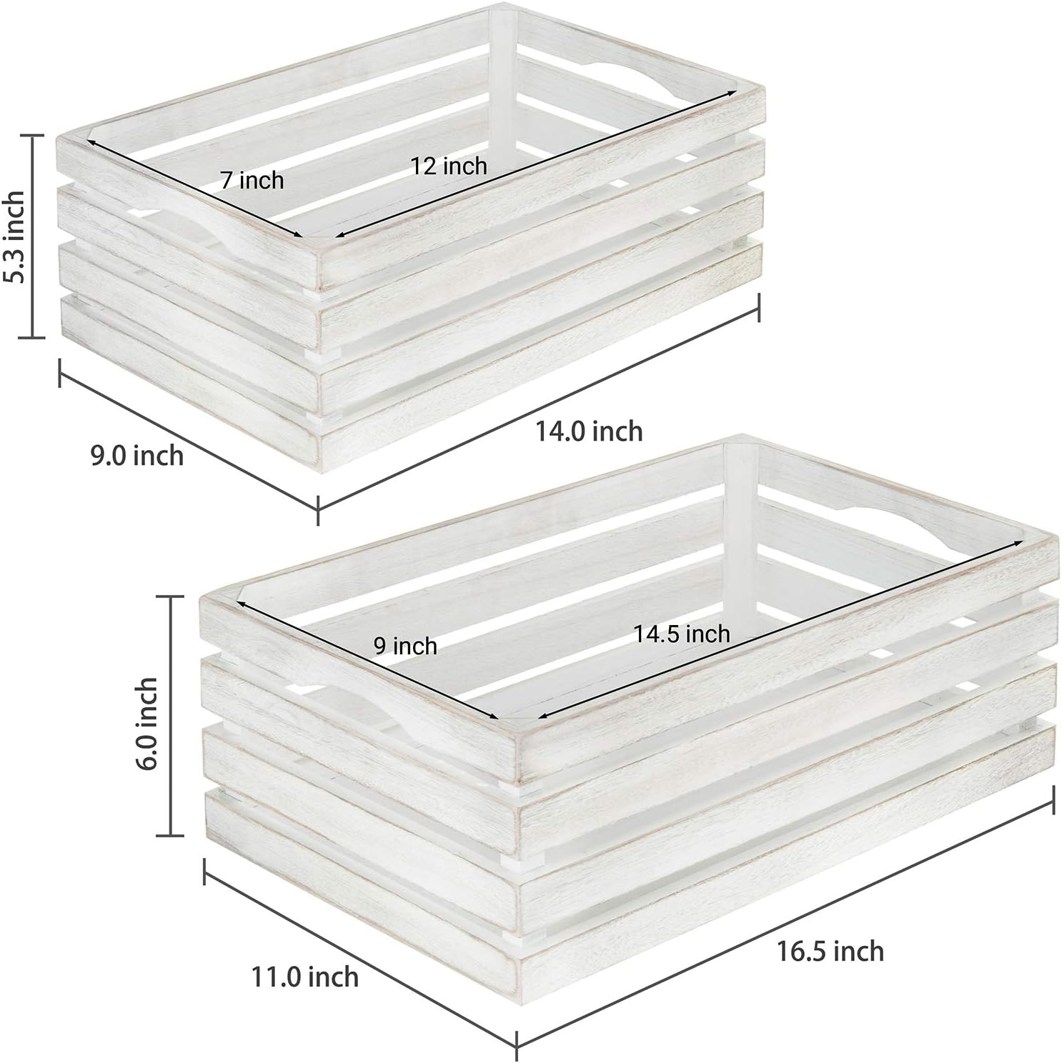 MyGift Caja de almacenamiento decorativa de madera blanqueada vintage, cajas de anidación, juego de 2