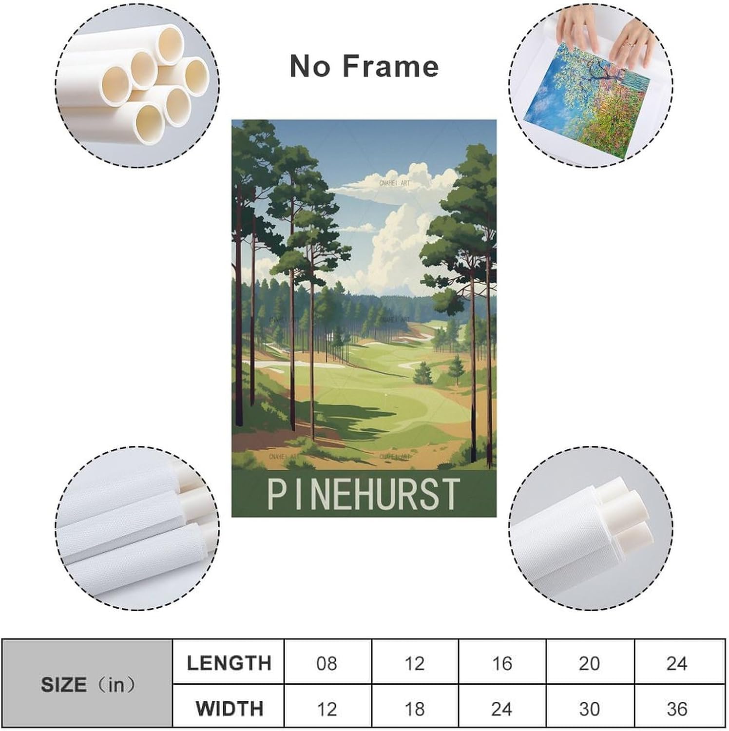 GuYaNa Pinehurst – Póster de viaje vintage de Carolina del Norte, 08 x 12 pulgadas (7.9 x 11.8 in), lienzo para decoración de pared, sala de estar,
