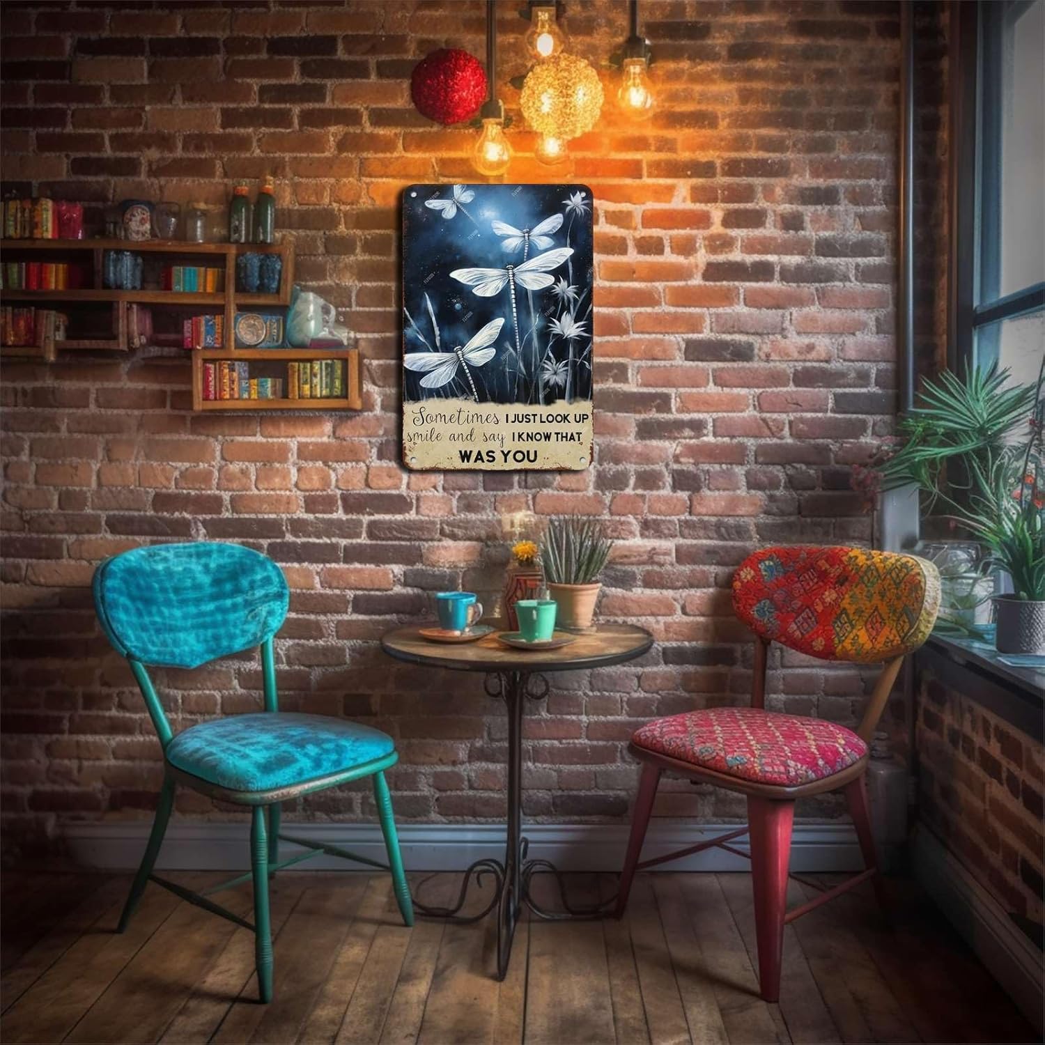 Cartel de metal Dreacoss Look Up Smile and Say I Know libélula, diente de león, decoración de pared, baño, jardín, tienda retro, cafetería, 8 x 12