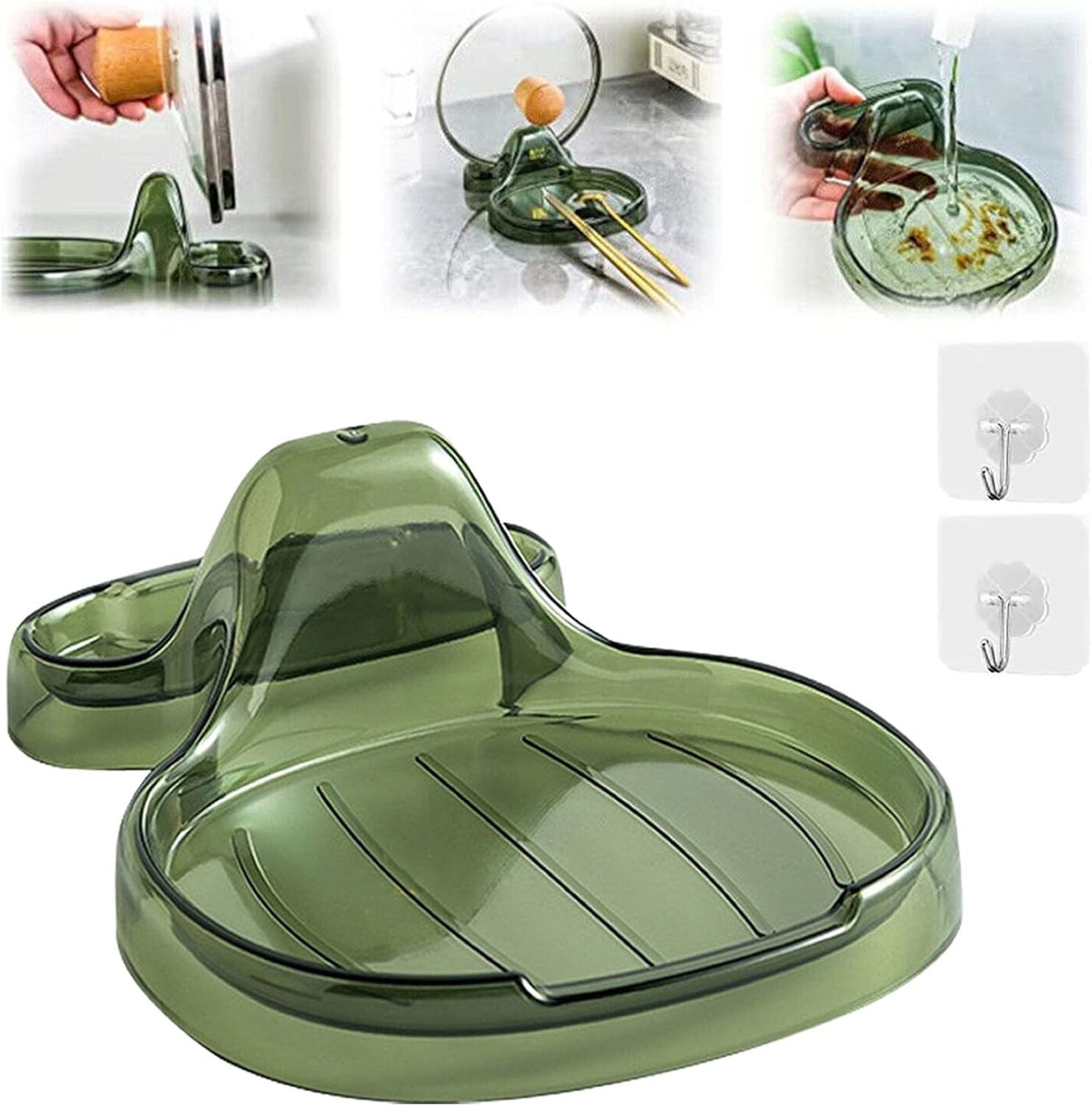 Espátula de cocina, soporte multifunción para espátulas de cocina, soporte para cucharas con soporte para tapa, soporte de cuchara de plástico de