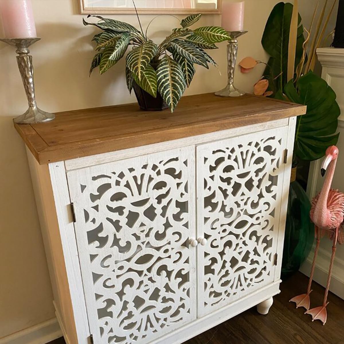 PHI VILLA Gabinete de acento blanco  Aparador de buffet pequeño con puertas Credenza Farmhouse Gabinete de almacenamiento