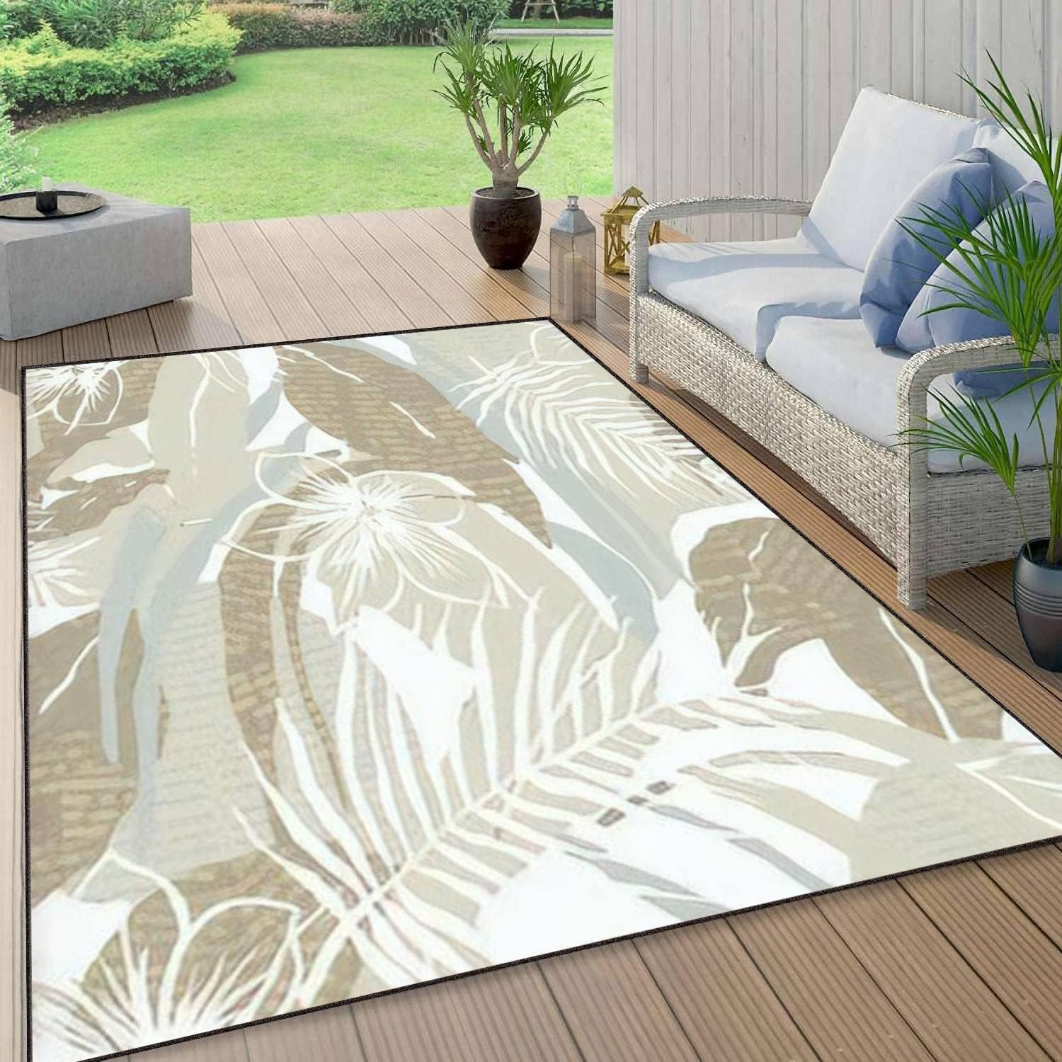 PeeNoke Romantic Botanical Repeated Spring Peony Summer Textile Design Beige Area Rug Outdoor Patio Rug Play Mat Floor Mat Modern Carpet Non-Slip
