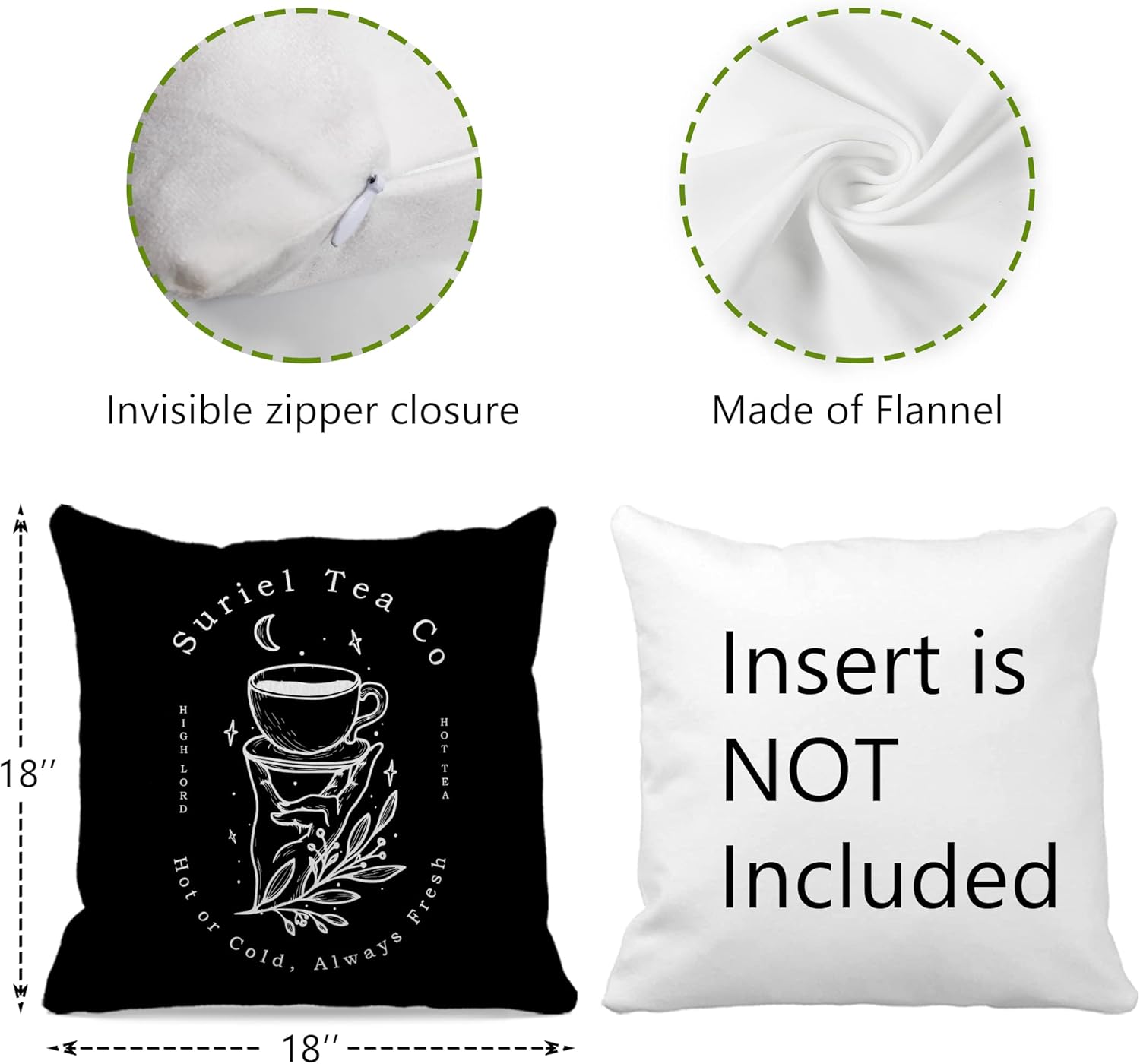 ACOTAR Gift Suriel Tea Co – Funda de almohada de 18 x 18 pulgadas, una corte de espinas y rosas, funda de cojín decorativa para biblioteca, hogar,