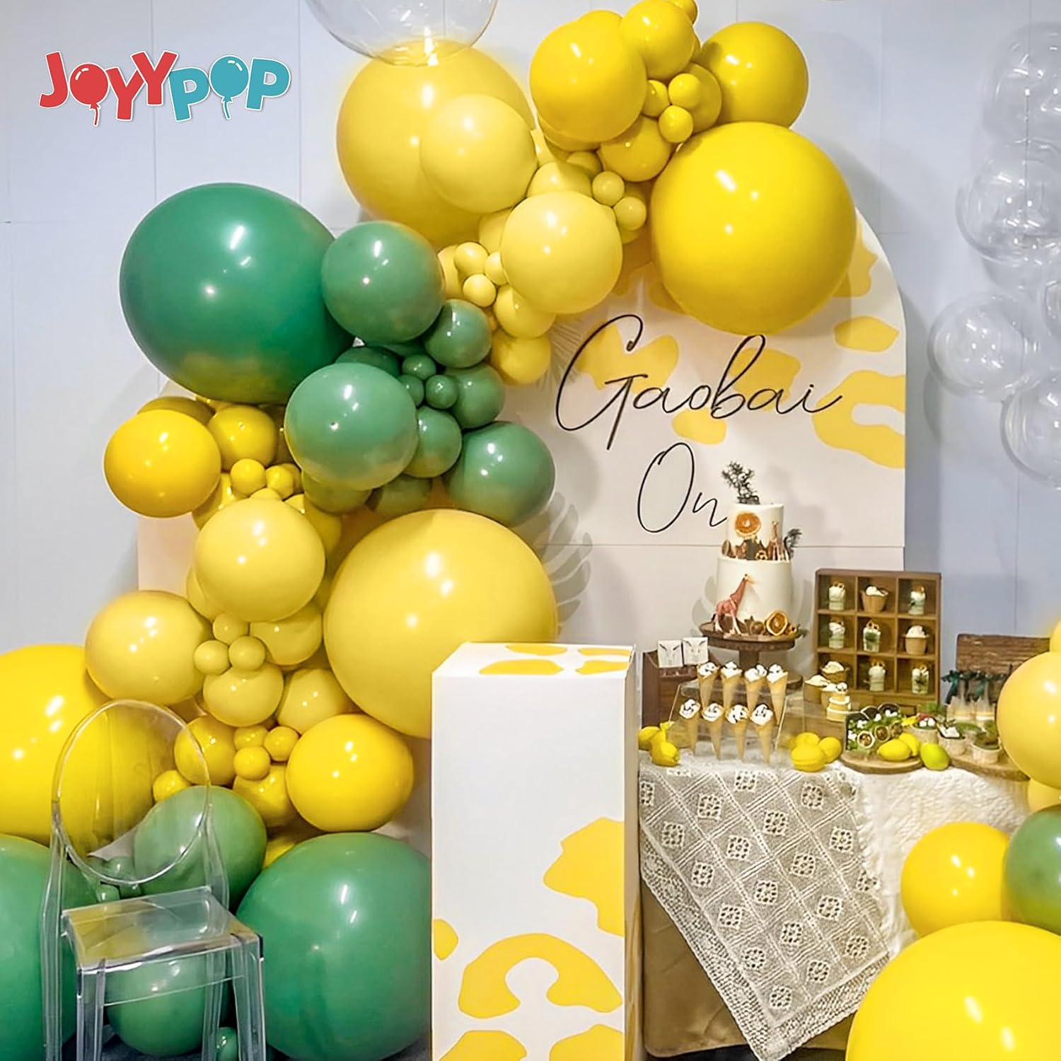 JOYYPOP Juego de 130 guirnaldas de globos amarillos de diferentes tamaños de 5, 10, 12, 18 pulgadas, globos amarillos para cumpleaños, carnaval,