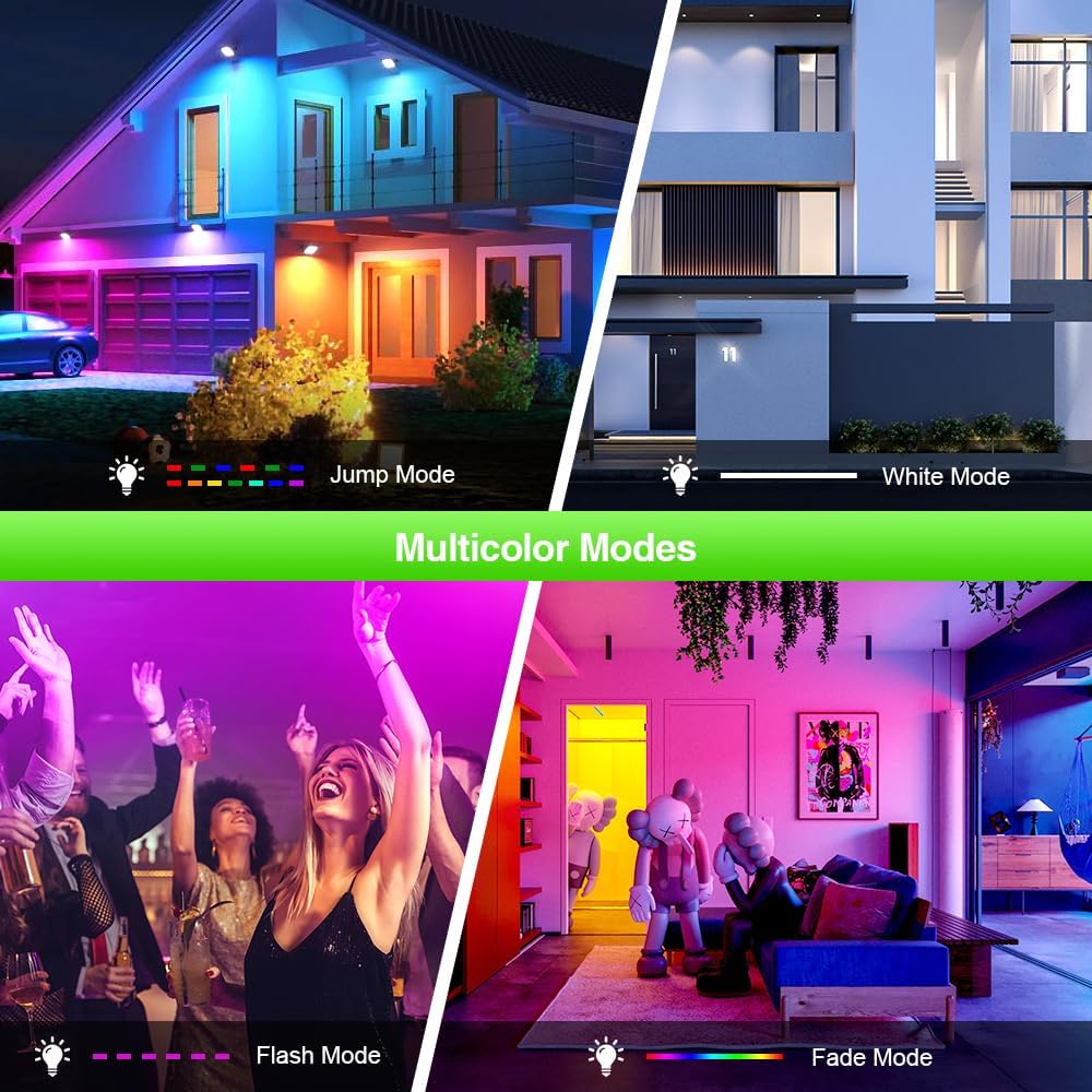 MOSFiATA Paquete de 2 luces de inundación LED RGB de 100 W, 12000 lm que cambian de color inteligente con control remoto, luces elevadas