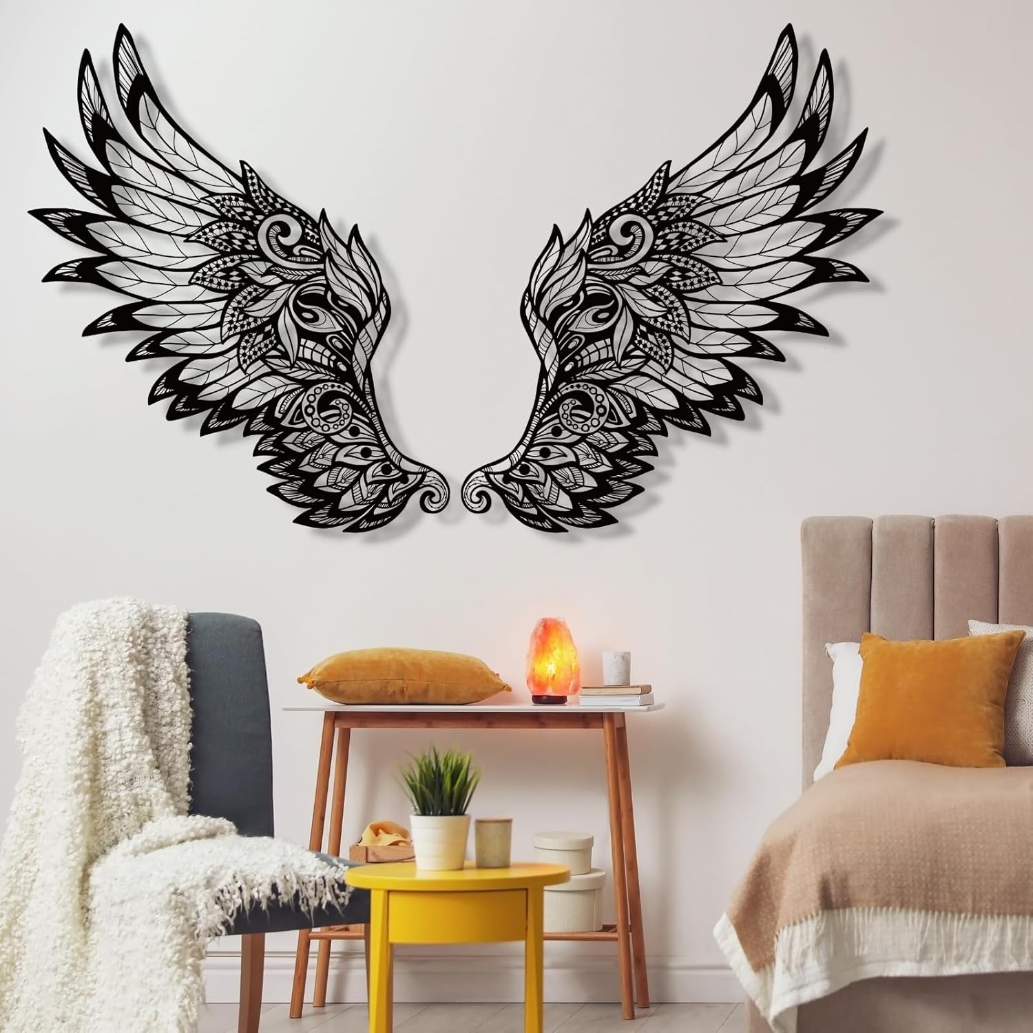 Decoración de pared de alas de ángel de metal, decoración de pared de alas de ángel grandes, ángel de la guarda, escultura de pared de ángel, alas