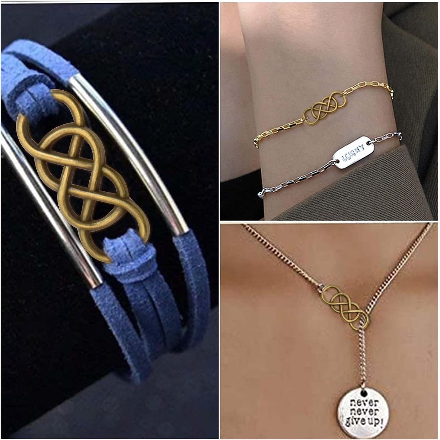 Conector doble símbolo infinito encantos aleación colgante encanto conectores para bricolaje pulsera collar, Metal, Aleación.