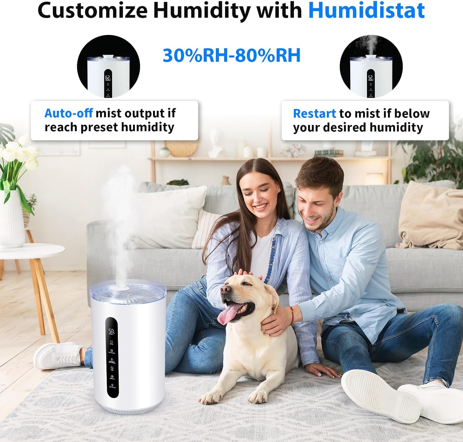 Hioo Humidificadores para habitación grande de 441 pies cuadrados, 1.72 galones 6.8 L humidificador ultrasónico de niebla cálida y fría para