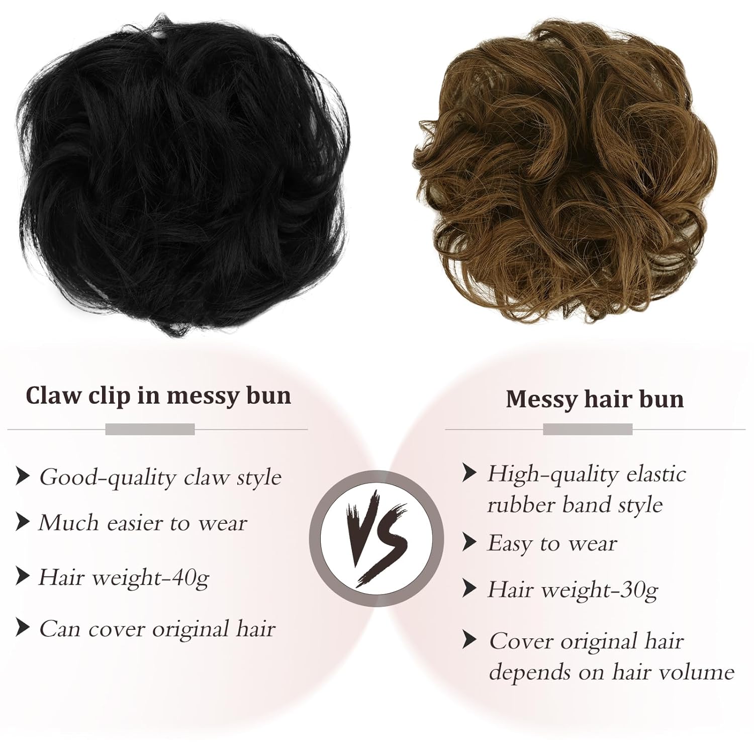 RUWISS Extensiones de cabello con clip de garra, moño desordenado, moño humano real, ondulado, rizado, moño, moño despeinado, clip de garra,