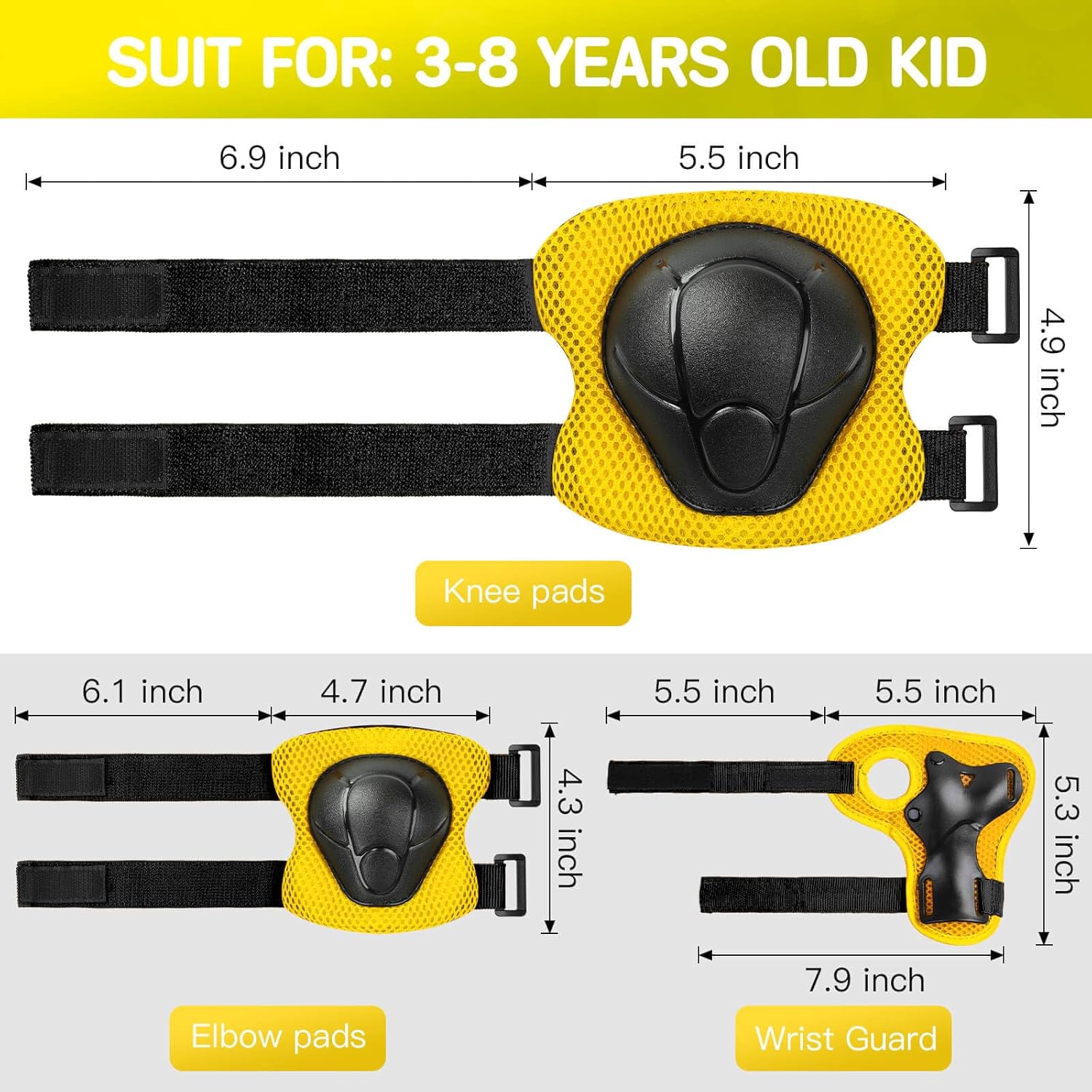 Wemfg Juego de rodilleras de protección para niños de 3 a 14 años, rodilleras y coderas con muñequeras 3 en 1 para patinaje, ciclismo, bicicleta,