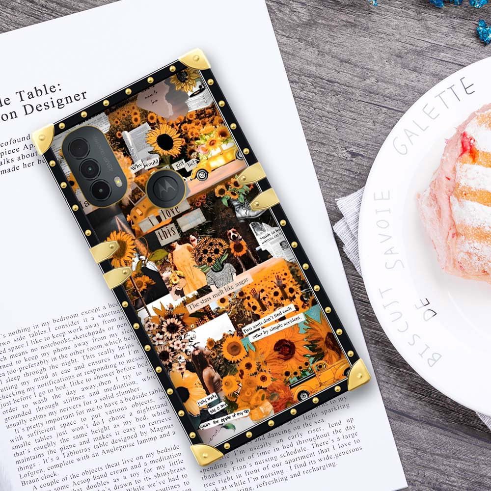 TAMEFOX Funda cuadrada para Moto E20, diseño de girasoles de Navidad para niñas y mujeres, funda decorativa de metal suave TPU resistente a las