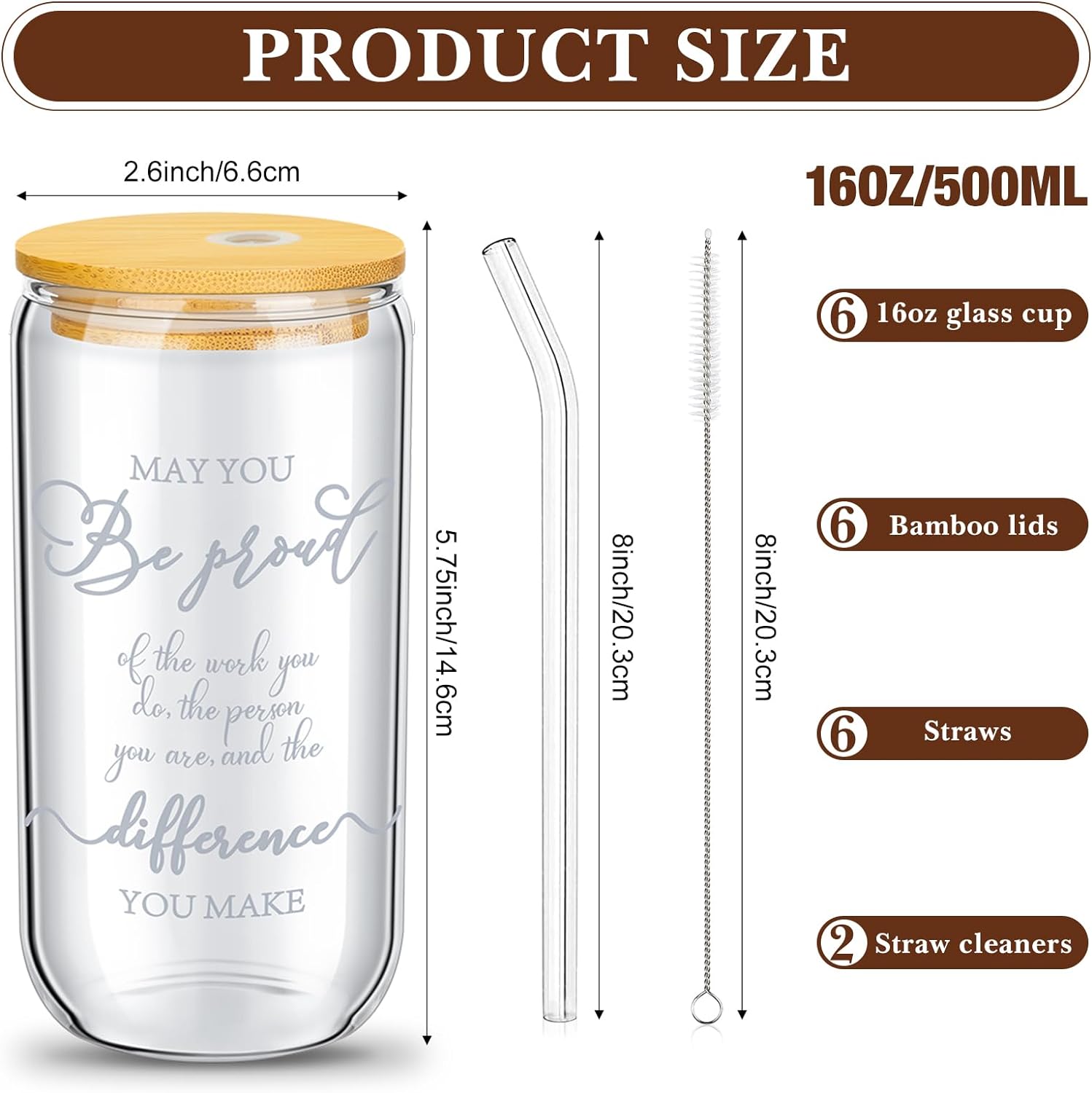 Juego de 12 vasos de vidrio de agradecimiento para empleados, regalos de agradecimiento para compañeros de trabajo, vasos de vidrio de 16 onzas con