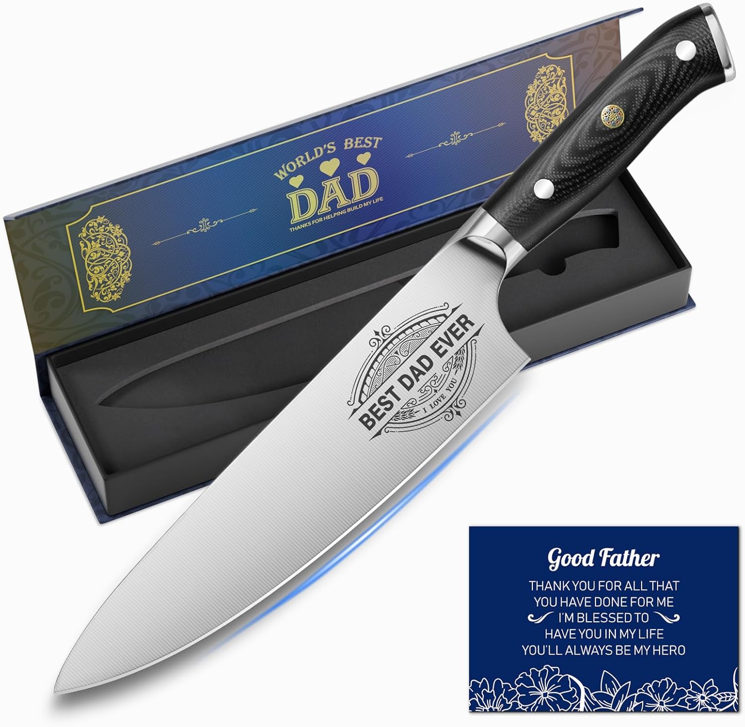 Regalos para papá de hija e hijo, cuchillo de chef “BEST DAD EVER”, Día del Padre, cumpleaños, Navidad, regalos para papá, cuchillo de chef