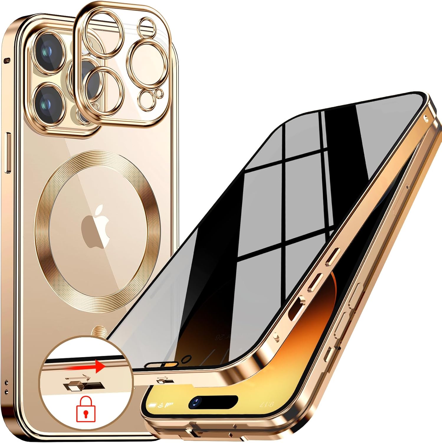 Funda magnética de privacidad con anillo de metal CD y bloqueo automático desplegable para iPhone 12 Pro Max compatible con MagSafe Protección de