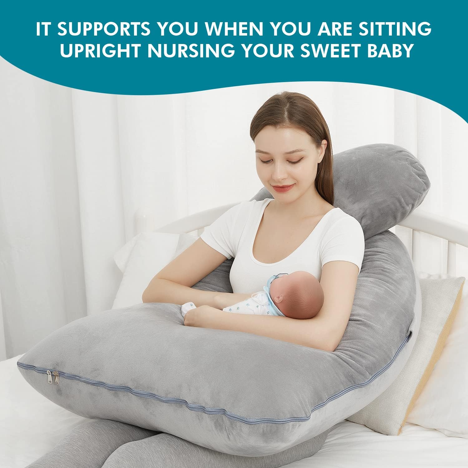 JOHNPEY Almohadas de embarazo para dormir, almohada de cuerpo completo en forma de U, almohada de maternidad imprescindible para el embarazo con