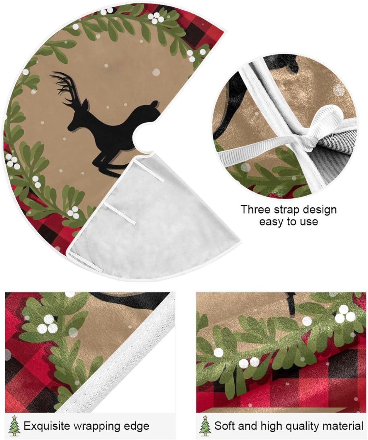 Faldas clásicas para árbol de Navidad con tarjeta de Navidad, decoración de suelo de árbol de Navidad, 47.2 pulgadas, lavable a máquina, decoración