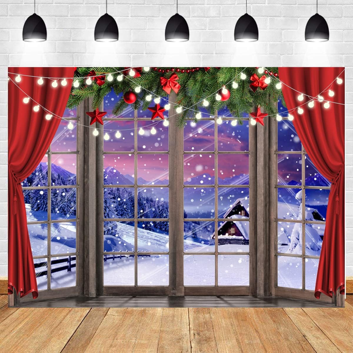 LYCGS Telón de fondo de Navidad de 8 x 6 pies para fotografía de ventana de Navidad, telón de fondo de invierno de ensueño del país de las
