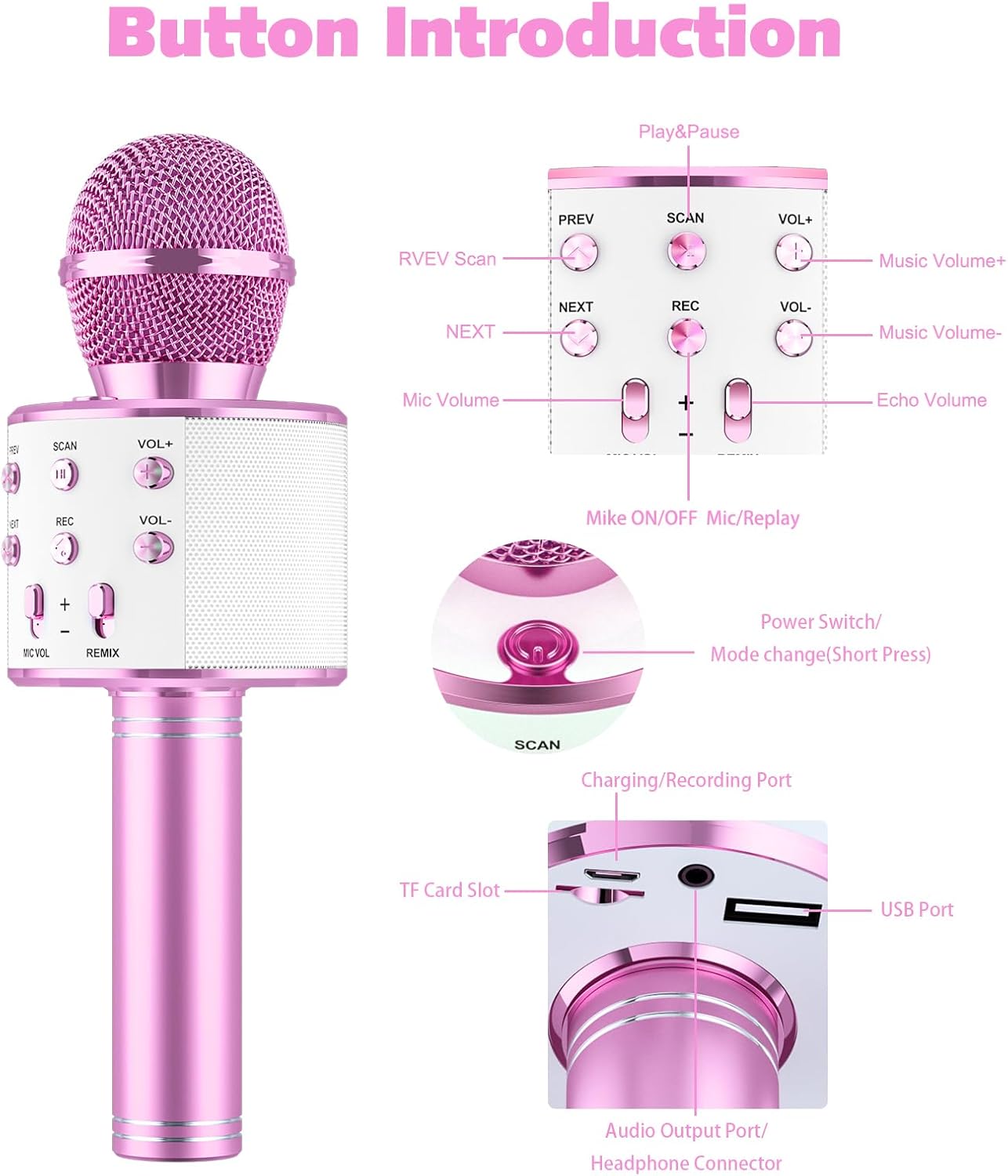 Ankuka Paquete de 2 micrófonos de karaoke para niños, micrófono de karaoke inalámbrico Bluetooth para cantar, máquina de altavoz de micrófono de
