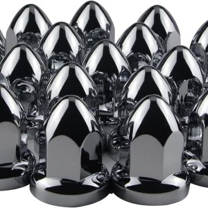 Cubiertas cromadas para tuercas de llanta de 1.299 in, plástico ABS cromado con bridas de bala para semircamiones, paquete de 20 Cubiertas cromadas para tuercas de llanta de 1.299 in, plástico ABS cromado con bridas de bala para semircamiones, paquete de 20