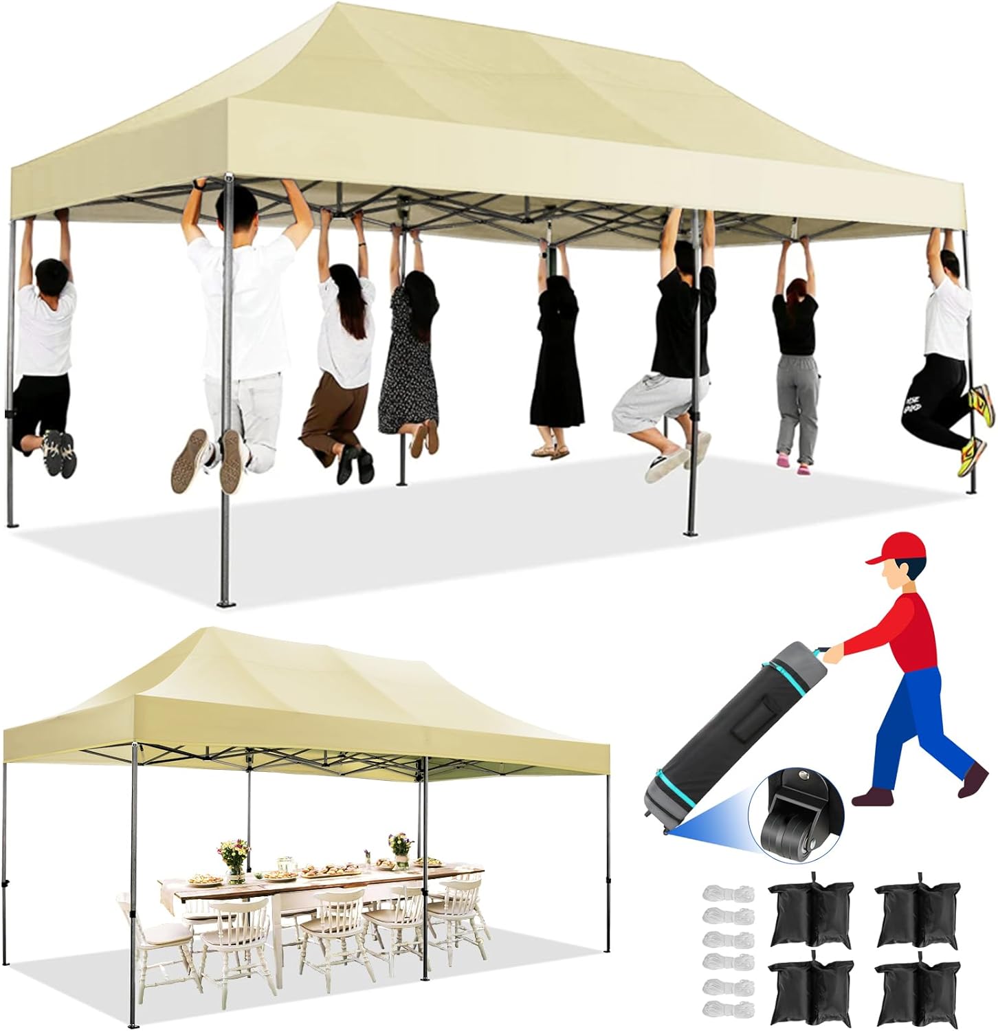 Tooluck Toldo desplegable resistente de 10 x 20 pulgadas, altura ajustable, toldo comercial fácil de instalar, UPF 50+, impermeable, al aire libre,