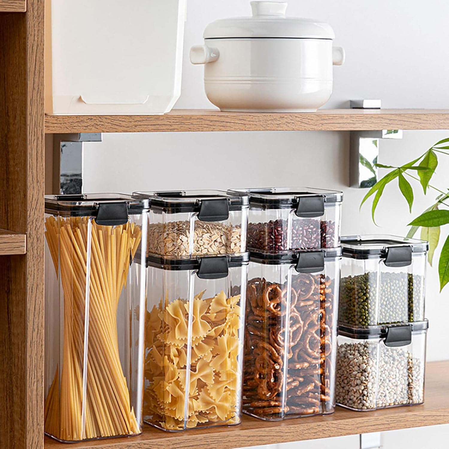 Contenedores herméticos de almacenamiento de alimentos con tapas para organización de cocina, recipientes de plástico para almacenamiento de