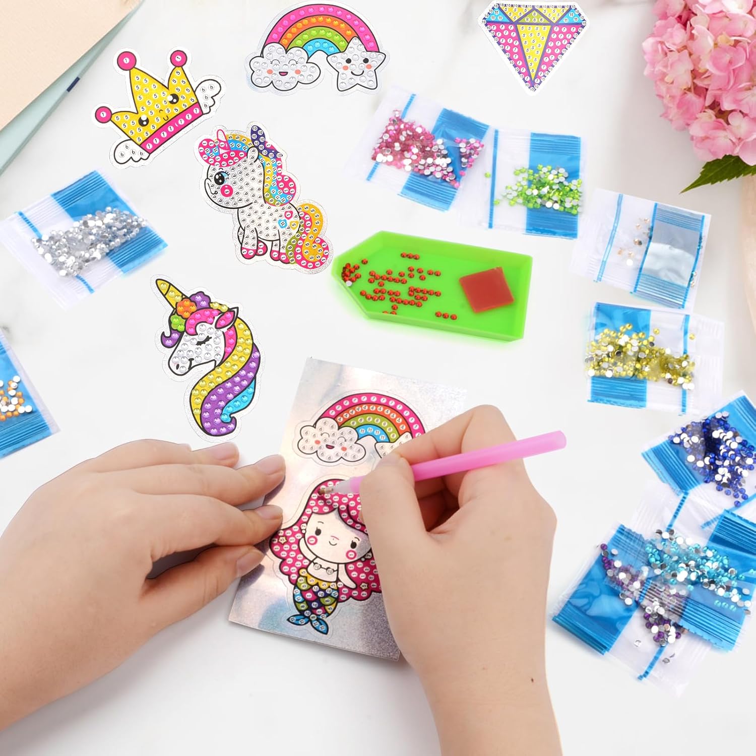 Decorate Your Own Water Bottle, Birthday Mothers Day Gifts for Kids Age 4 5 6 7 8 9 10 Years Old Kids with Unicorn Rhinestone Glitter Gem Stickers