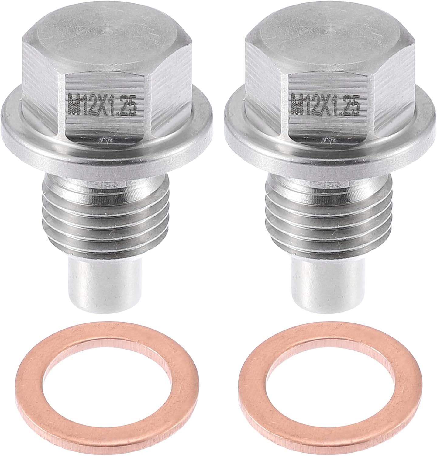 Tapón magnético de drenaje de aceite para motor de vehículo M12x1.25 de acero inoxidable con lavadora de cobre (paquete de 2)
