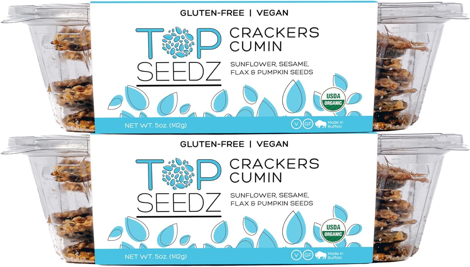 Top Seedz Galletas de semillas de comino orgánicas certificadas sin gluten, paquete de 2, 5 onzas, galletas veganas saludables con proteína a base