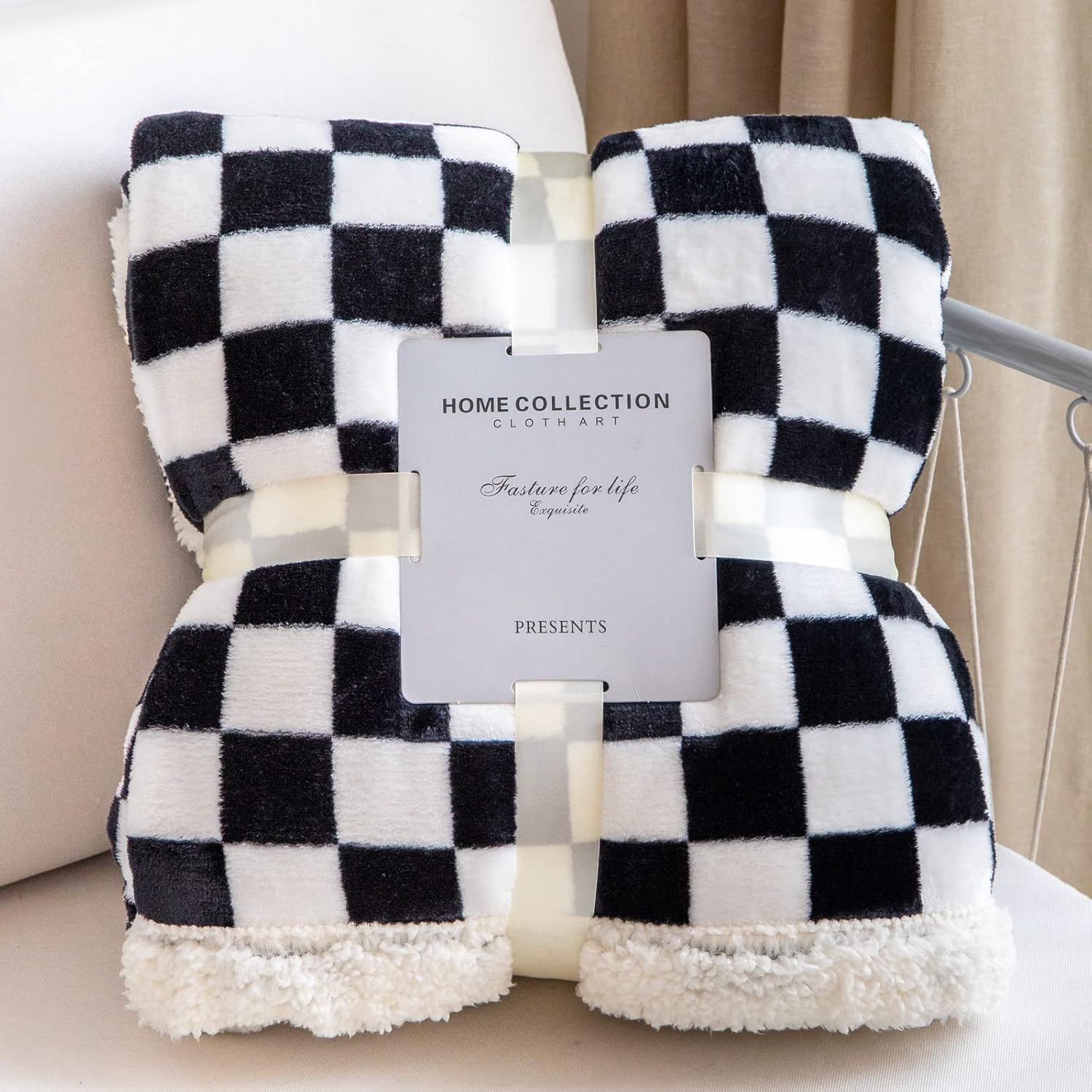 LOMAO Manta Sherpa de vellón con patrón a cuadros, suave y gruesa para sofá y cama, lujosa, cálida y acogedora para todas las estaciones (negro, 60