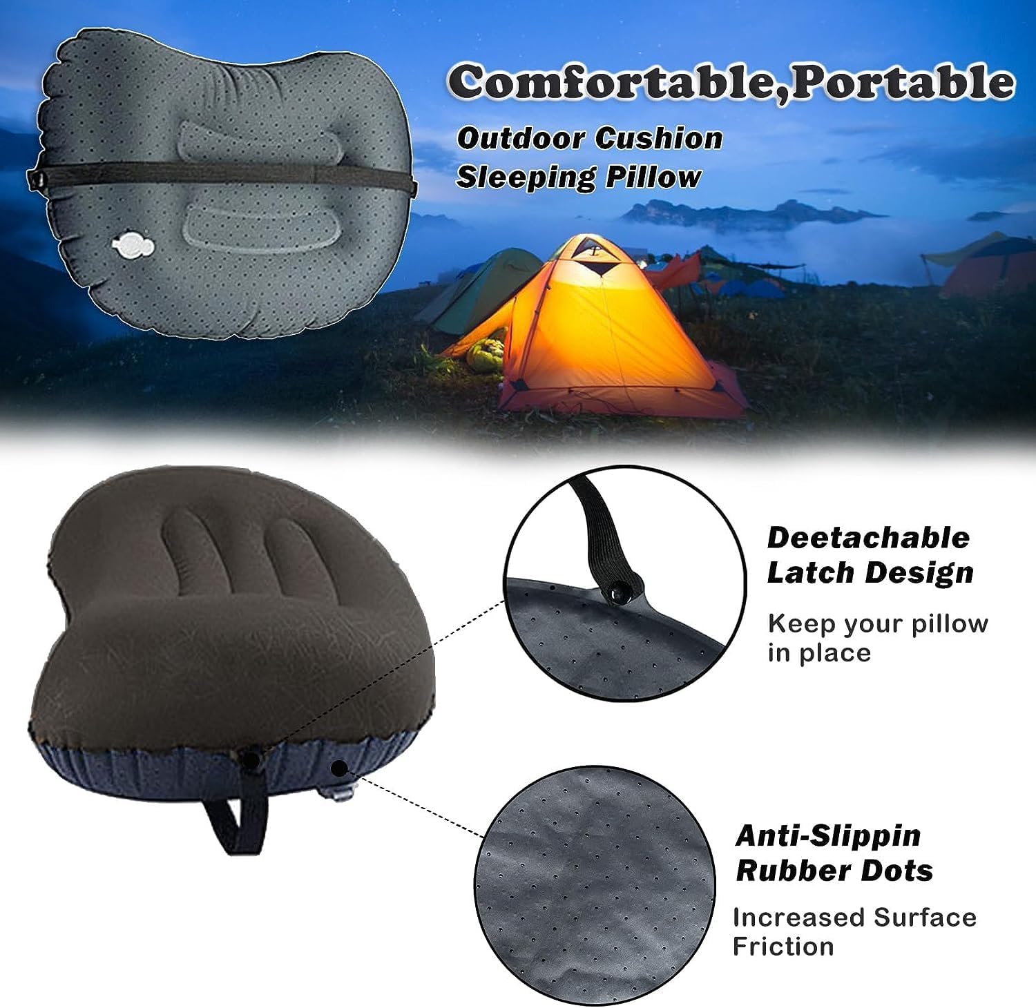 GUGUZ Almohada inflable ultraligera de viaje para campamento, cómoda, sin ruido, almohadas portátiles para senderismo y mochilero para dormir,