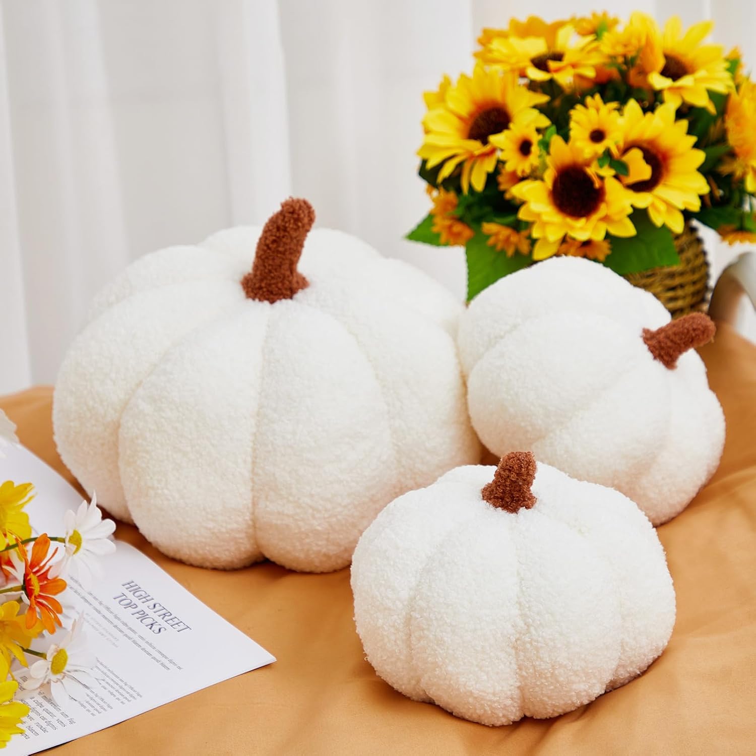 Calabaza de peluche de Halloween en forma 3D decorativa de Acción de Gracias almohada suave y linda, 11 pulgadas, 7 pulgadas (blanco, 3 piezas)