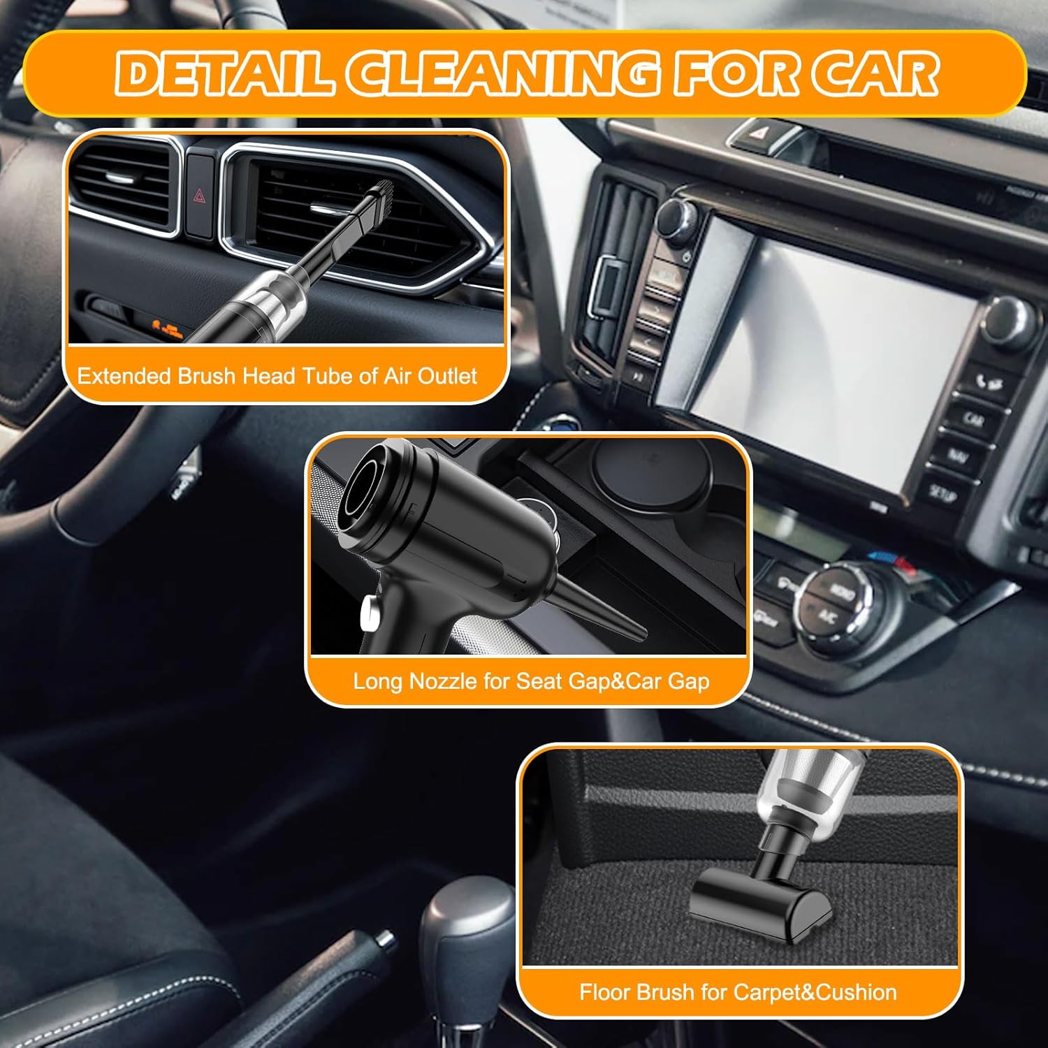 FEIMUOSI Aspirador de coche de alta potencia – 3 en 1 12000 PA sin escobillas, motor sin escobillas, aspiradora de mano para coche, portátil, mini