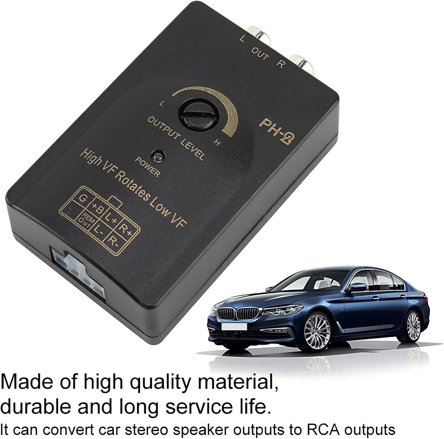 Fydun – Conversor de nivel de altavoz de coche para coche con salida RCA de alta a baja, convertidor de nivel con función de retardo con cable