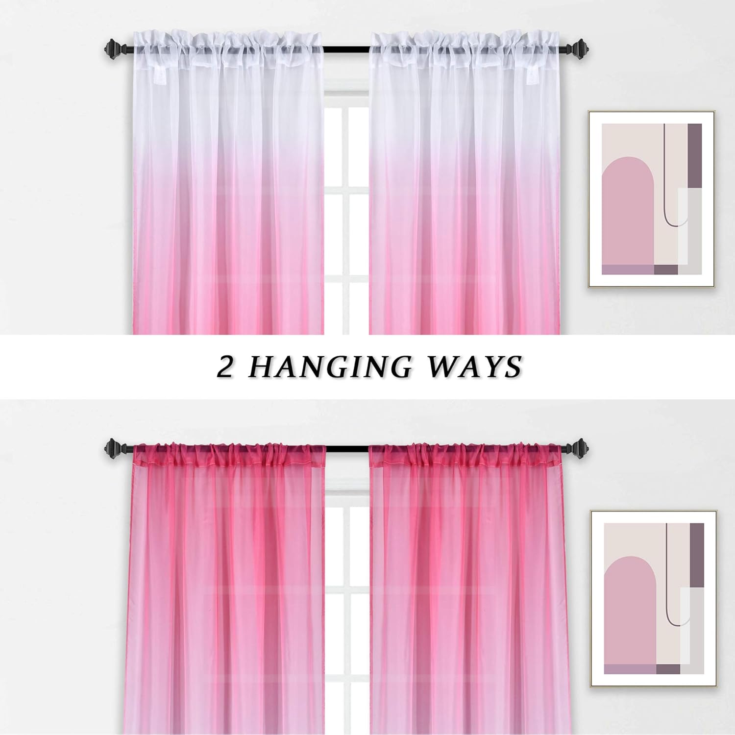 HUTO Cortina transparente rosa para dormitorio de niñas y niños, panel de ventana degradado degradado para princesa, adolescente, hija, armario,