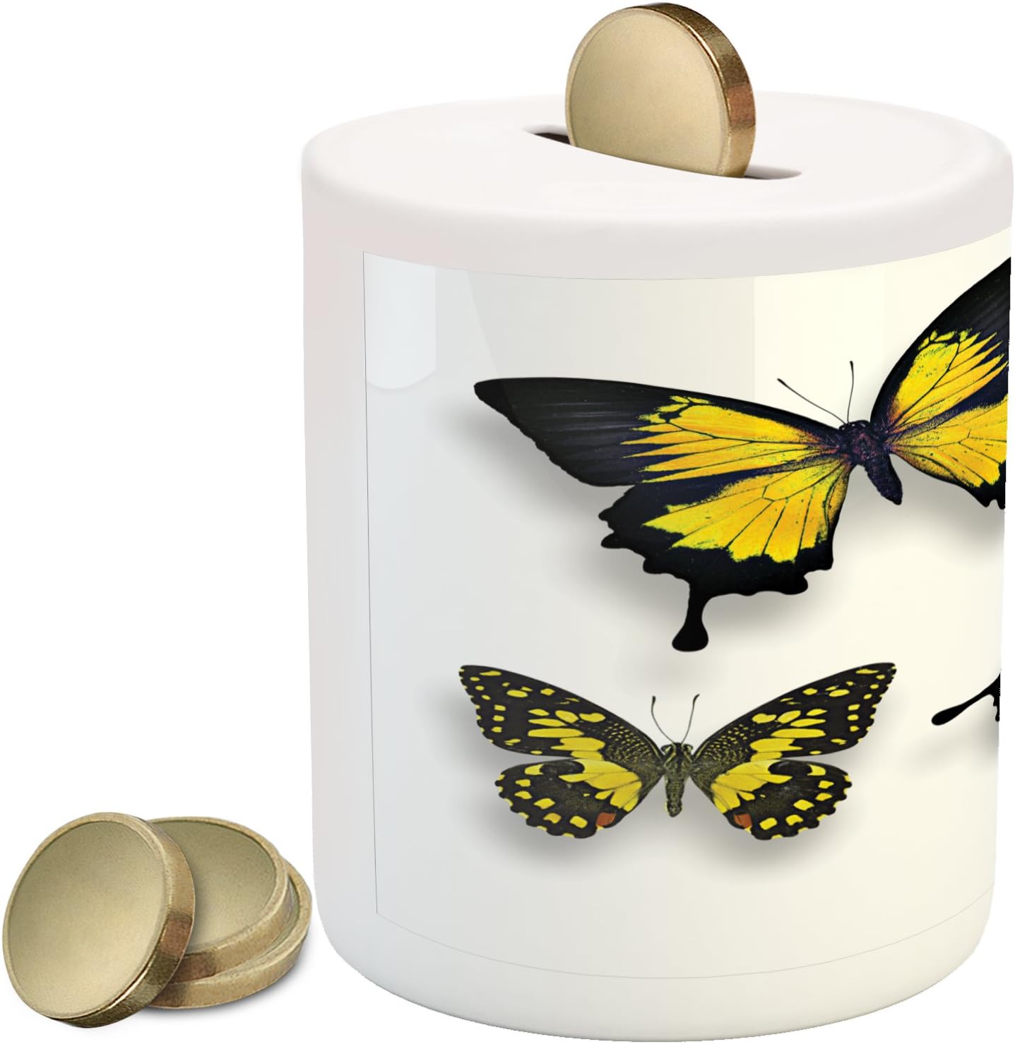 Ambesonne Alcancía de mariposas, varios patrones de mariposas coloridas y polillas con alas temáticas de gracia de la naturaleza, caja de dinero de