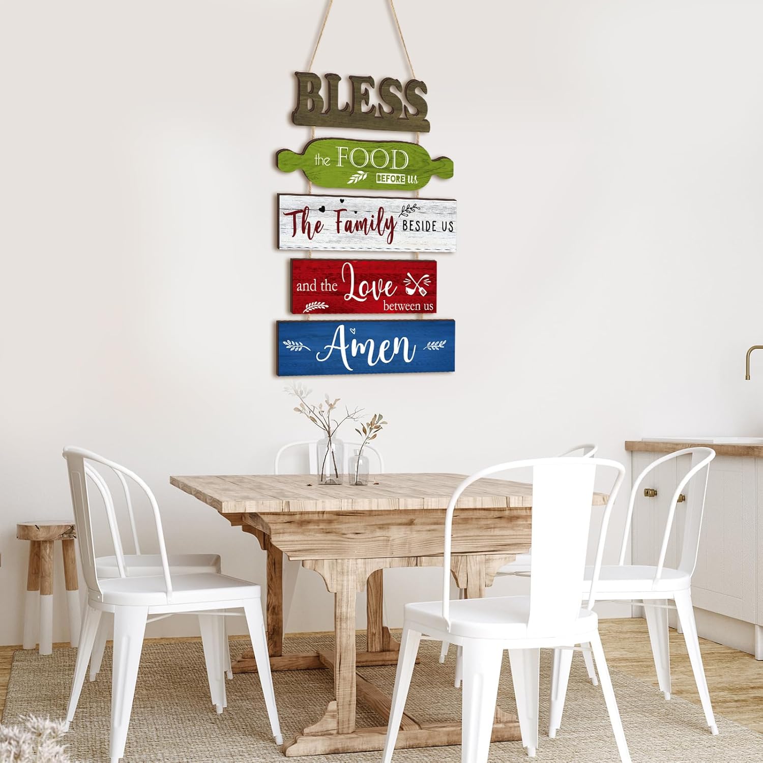 Geetery Letrero con texto en inglés Bless The Food Before Us para decoración de pared de cocina y comedor, decoración rústica de madera para