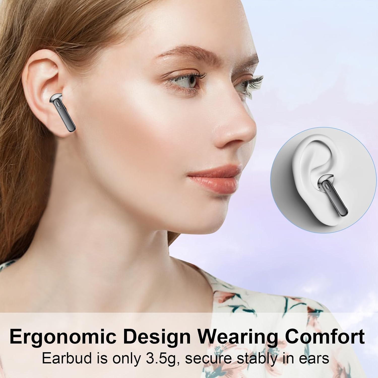 Auriculares inalámbricos, auriculares Bluetooth V5.3, auriculares con batería de 48 horas de larga duración pantalla de alimentación LED, bajo