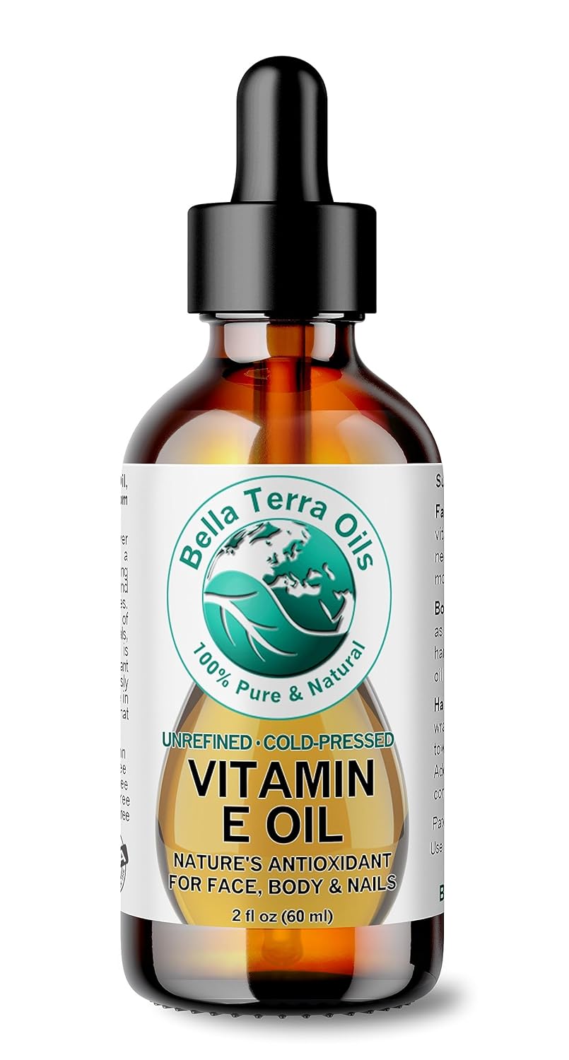 Bella Terra Oils – Aceite orgánico de vitamina E de 2 onzas – Derivado de germen de trigo orgánico, esencia de tocoferol D-alfa, infundido con