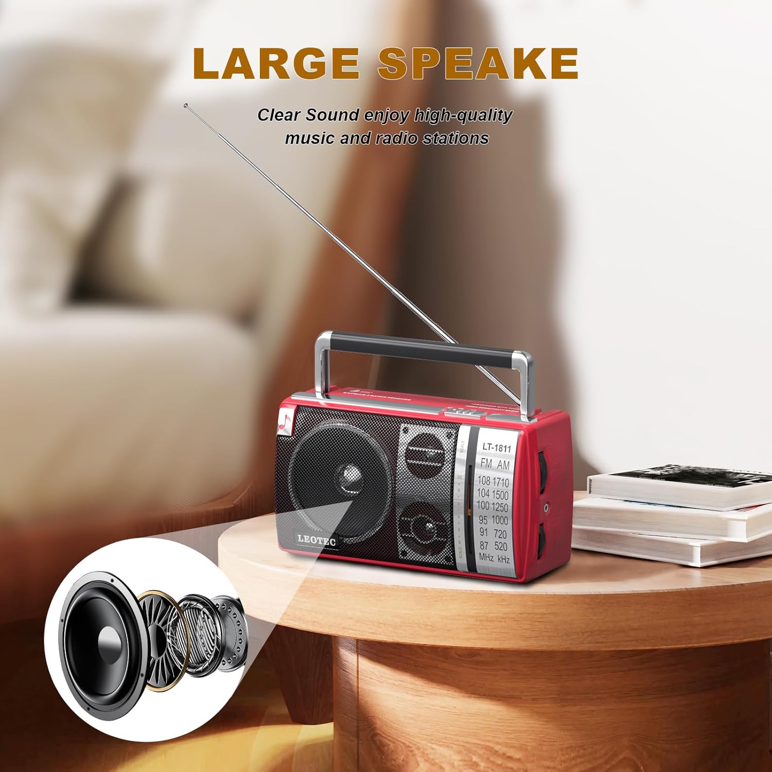 LEOTEC Radio AM FM, radio Bluetooth portátil, enchufe de pared o funciona con pilas, la mejor recepción con conector para auriculares, de mano,