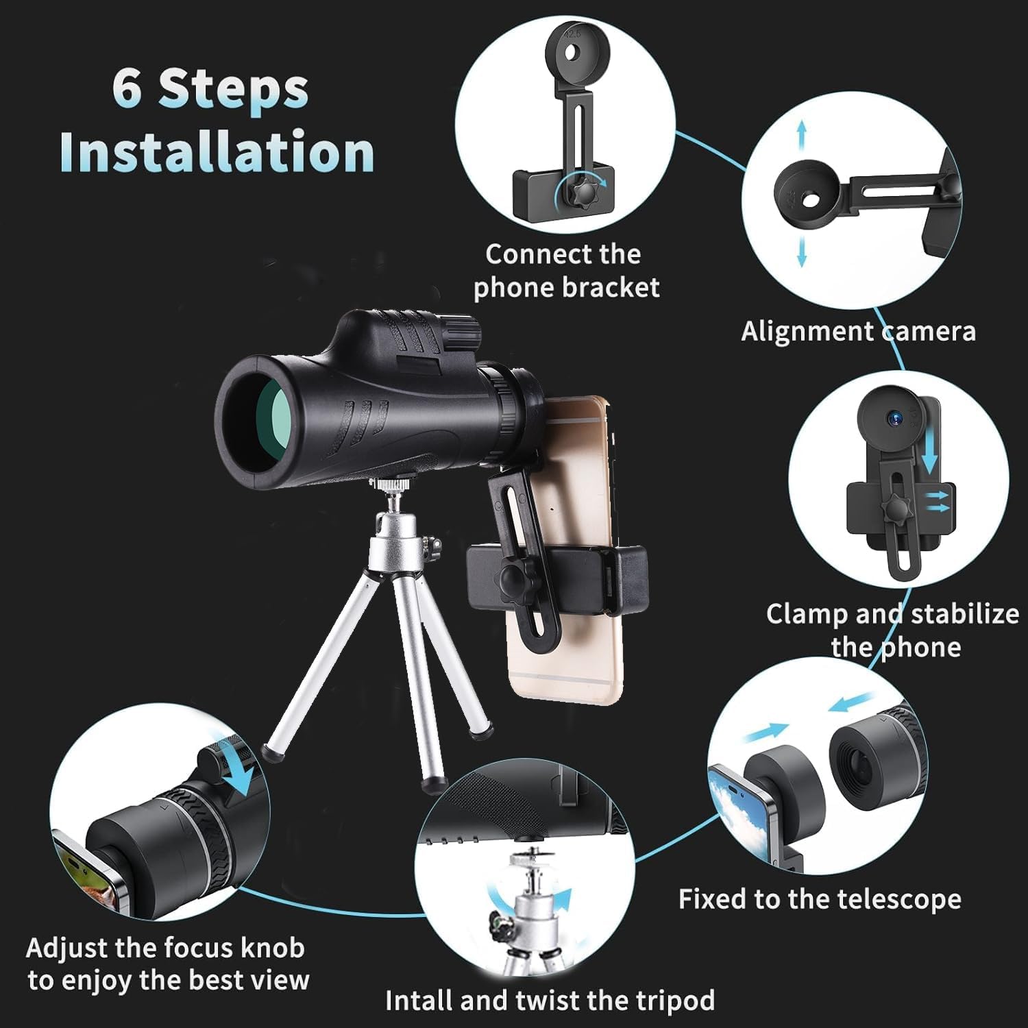 80×100 de alta potencia de visión nocturna BAK4 telescopio monocular compacto portátil impermeable monoculares adultos con trípode adaptador de