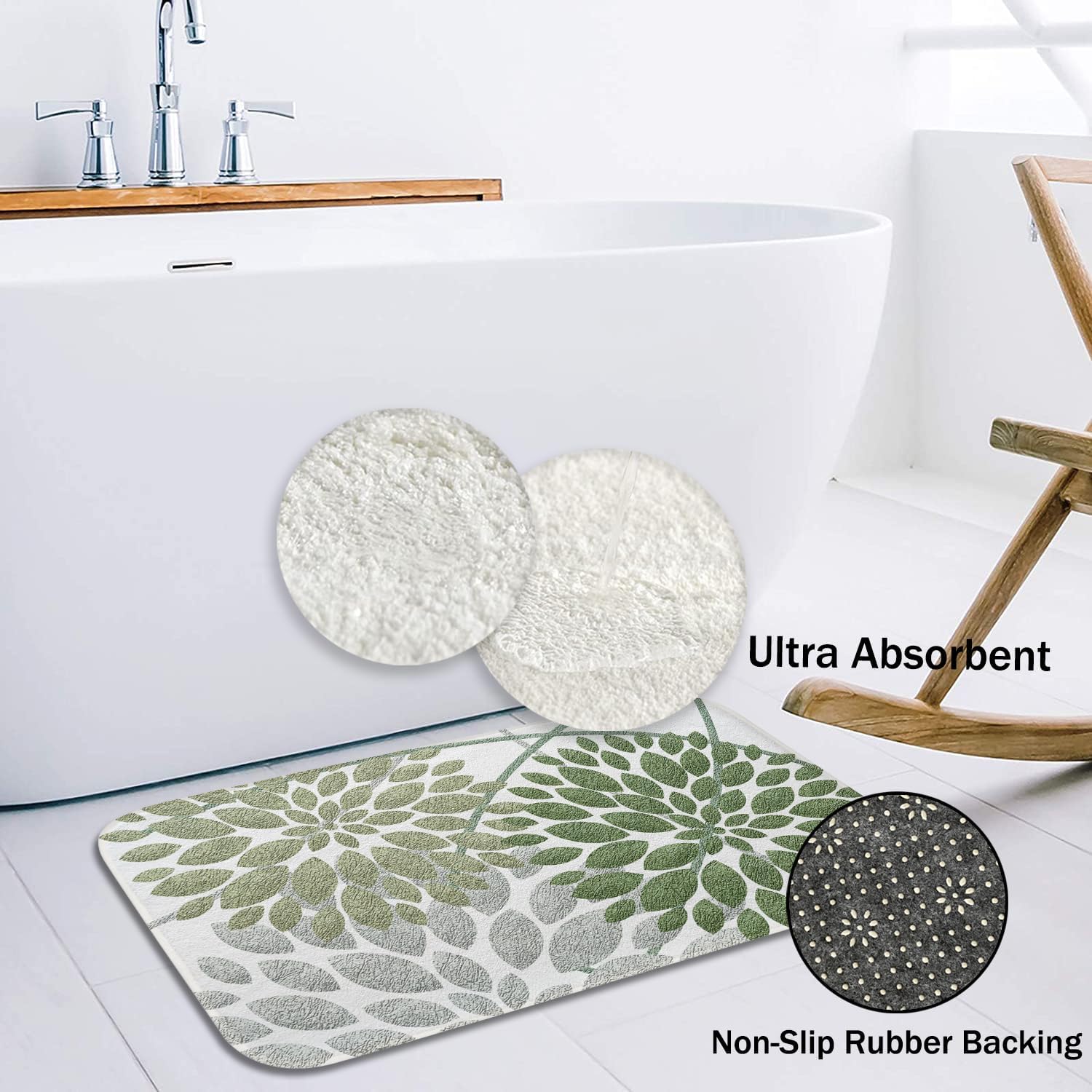 Alfombra de baño de dalia verde salvia, elegante, bohemio, floral, antideslizante, absorbente de agua, alfombra de felpa gruesa, alfombra de puerta