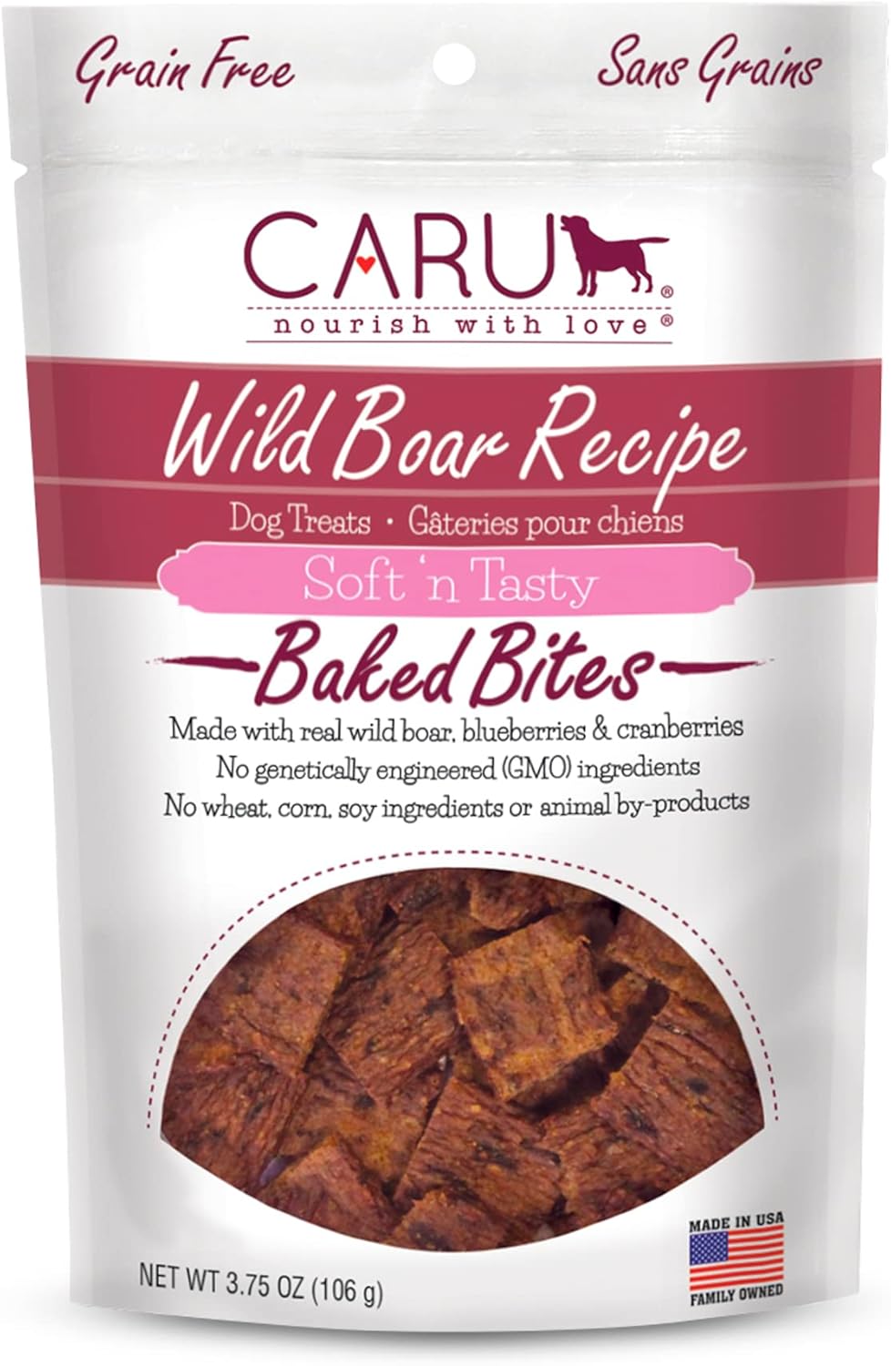 CARU – Soft ‘n Tasty Baked Bites – Golosinas para perros Wild Boar Bites – Deliciosas golosinas de entrenamiento – 3.75 oz.