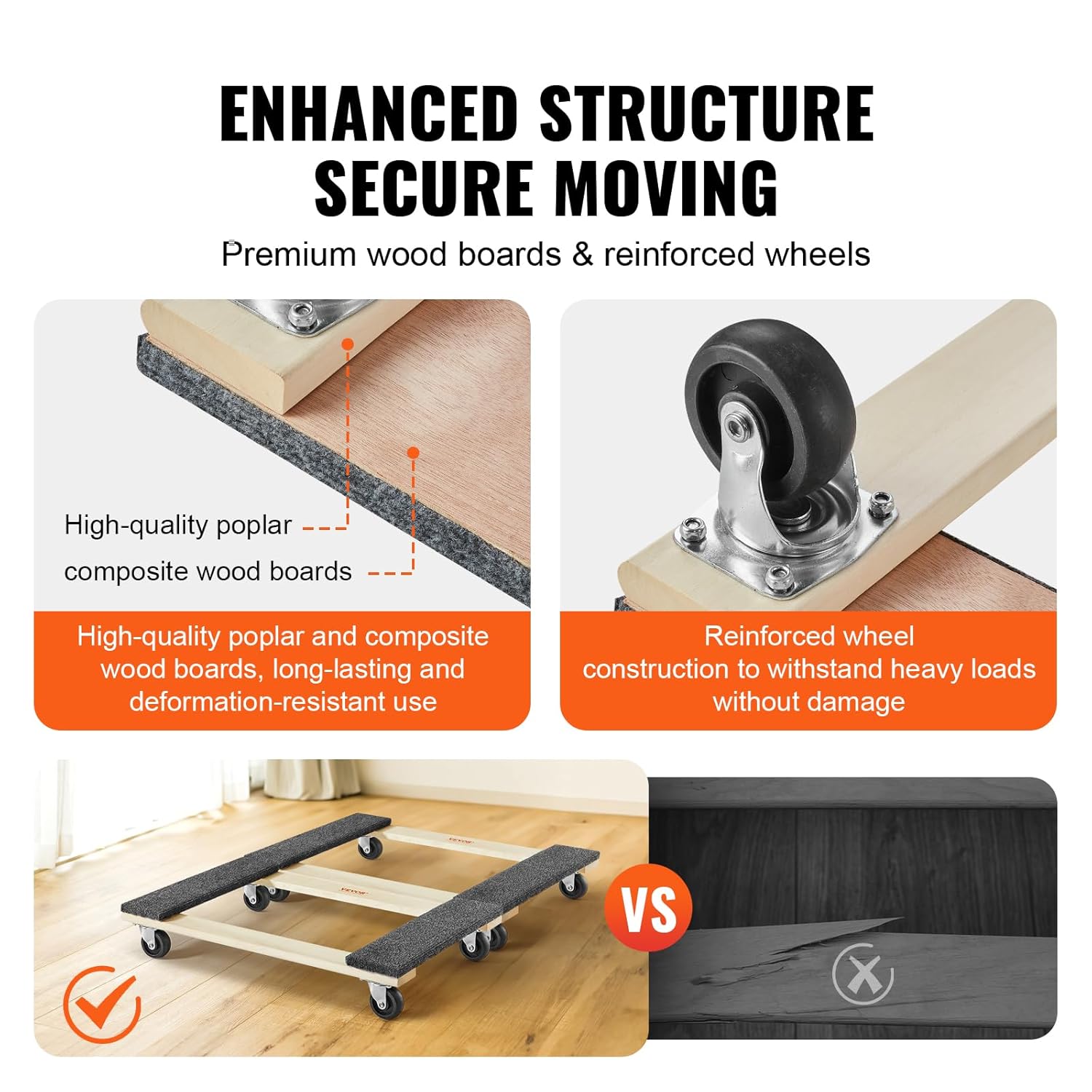 VEVOR Carrito móvil para muebles de madera dura, 30 pulgadas x 18 pulgadas. Ruedas giratorias de 4 x 3 PP, carrito móvil de madera resistente,