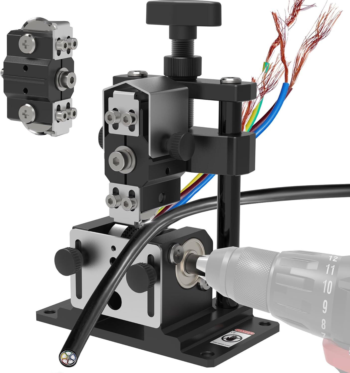 Máquina peladora de alambre de chatarra accionada por taladro, herramienta pelacables con diseño de doble hoja, pelar alambre de 300 MCM a 16 AWG,