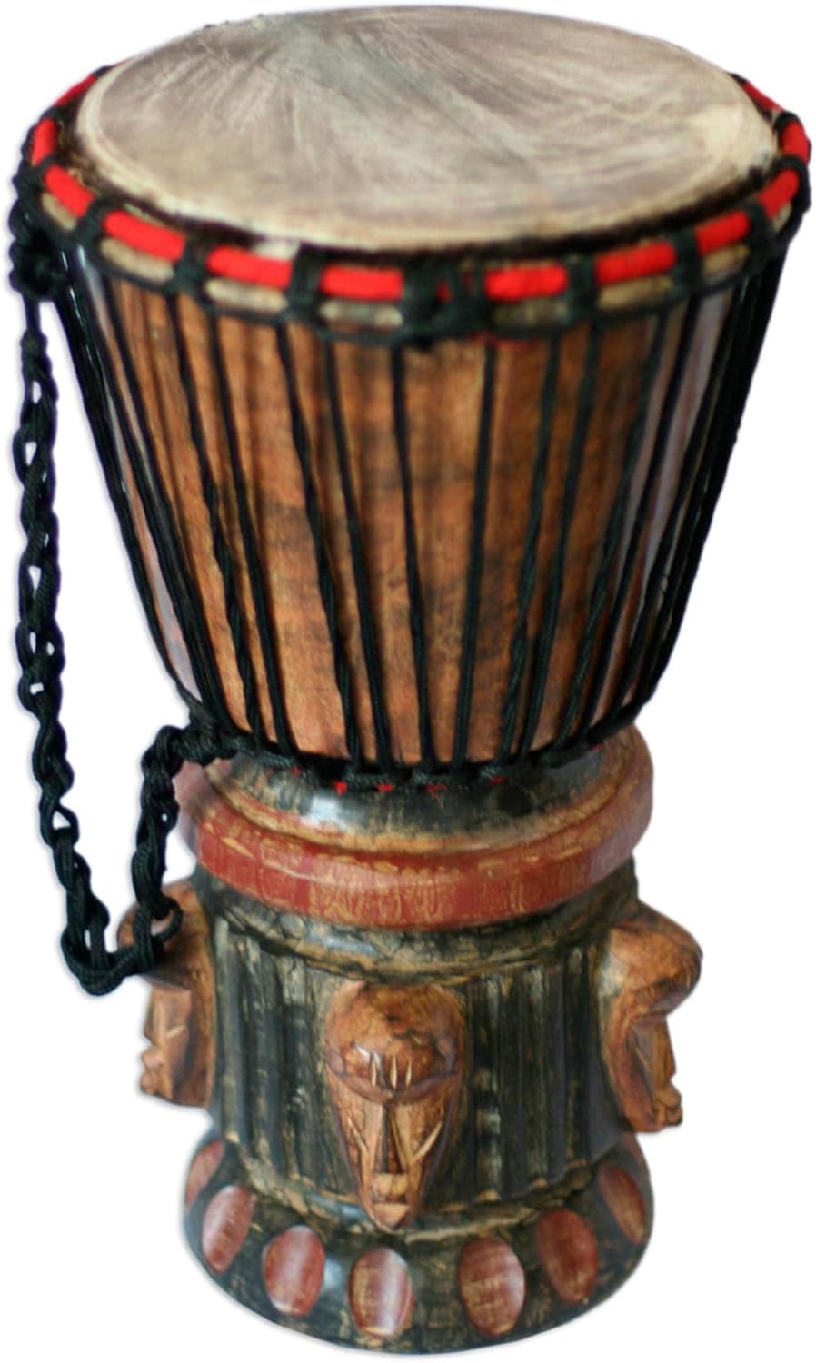 NOVICA Tambor Djembe de madera tallada a mano con correa de algodón, piensa juntos