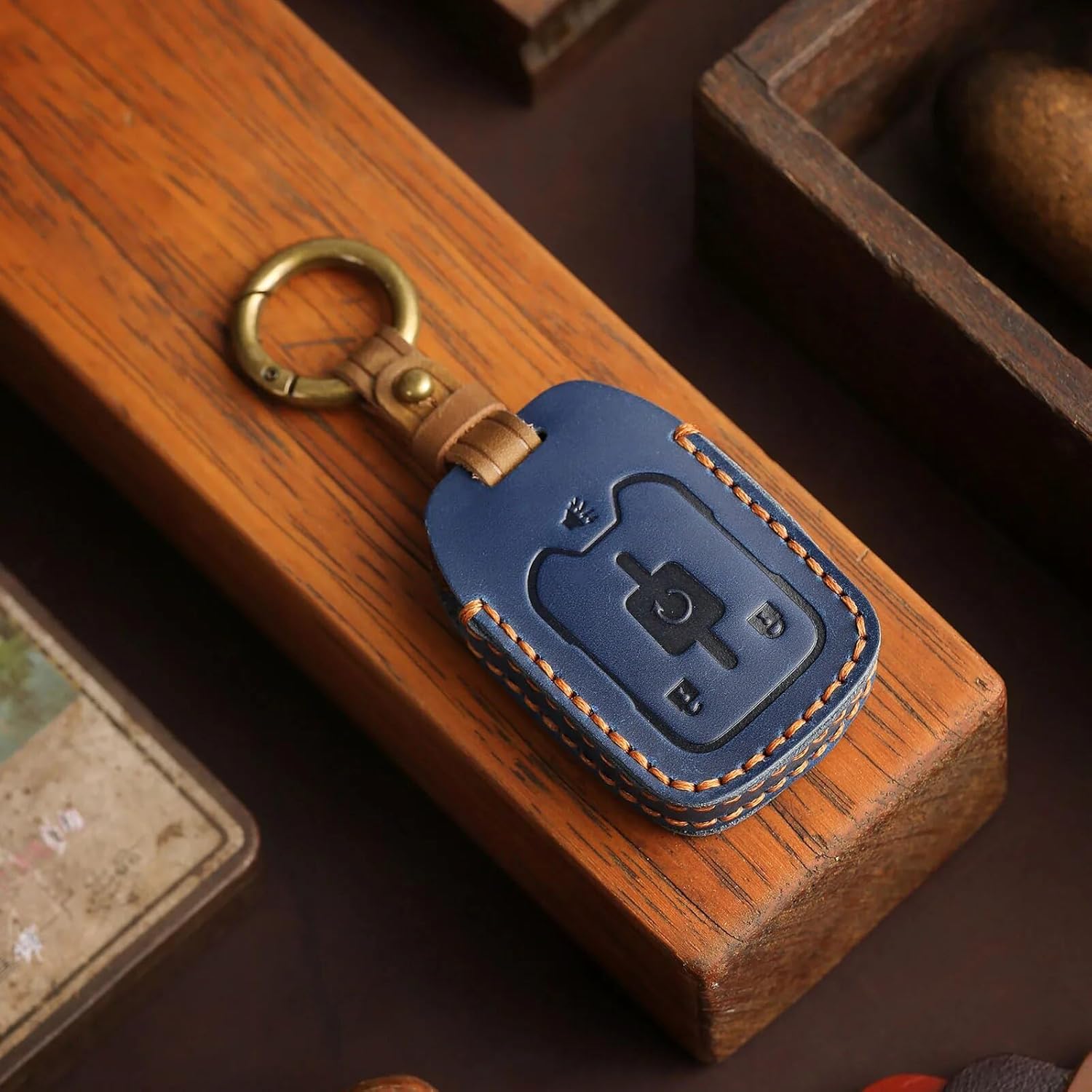 Funda de cuero genuino para llavero inteligente de 4 botones para Chevy Colorado Key Holder Protector (marrón)