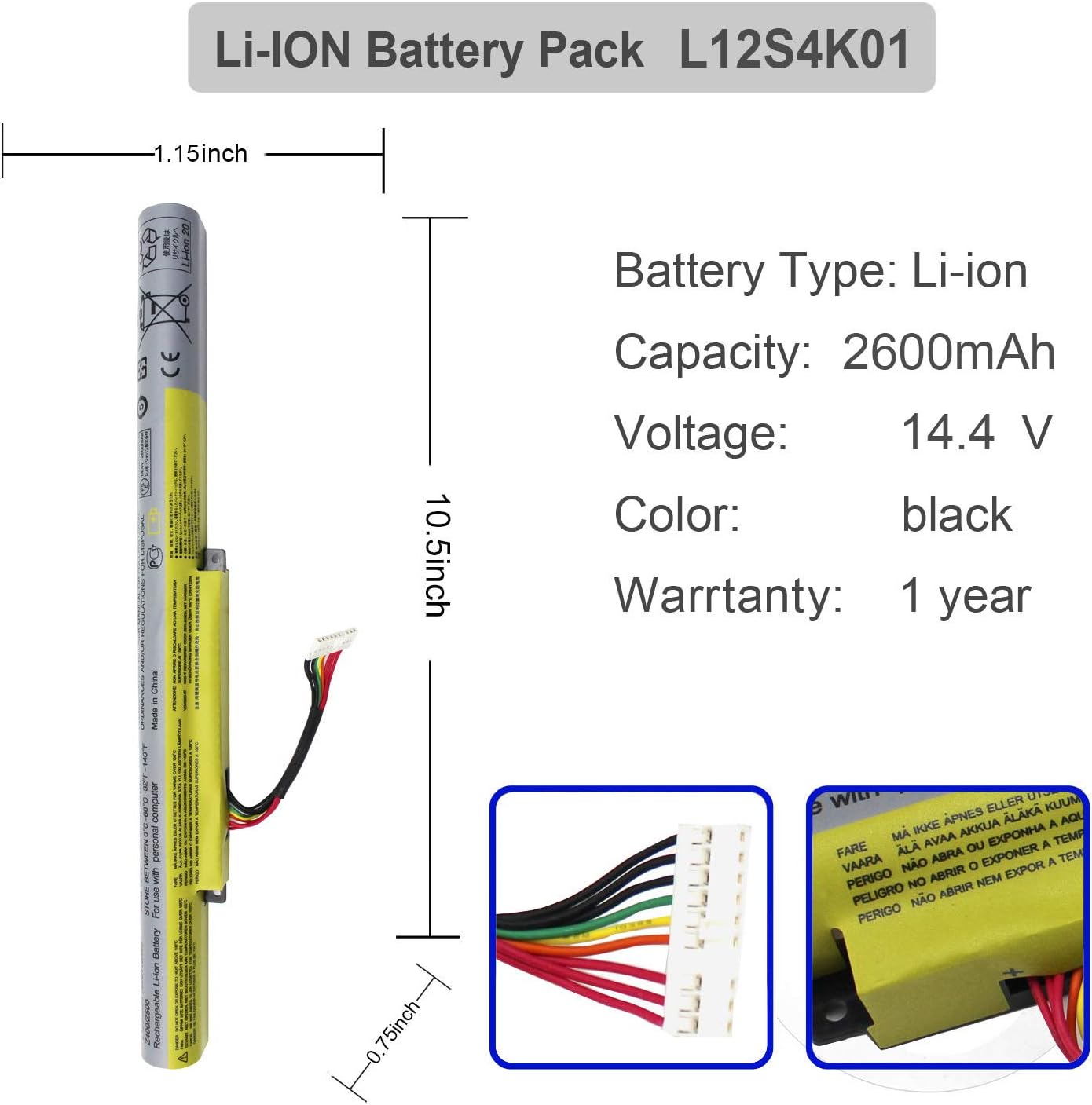 Gomarty Batería L12S4K01 compatible con Lenovo Ideapad Z400 Z500 Z510 P500 P400 Touch Series L12S4E21 L12M4E21 L12M4K01 4INR1965-1 14.8V 48WH