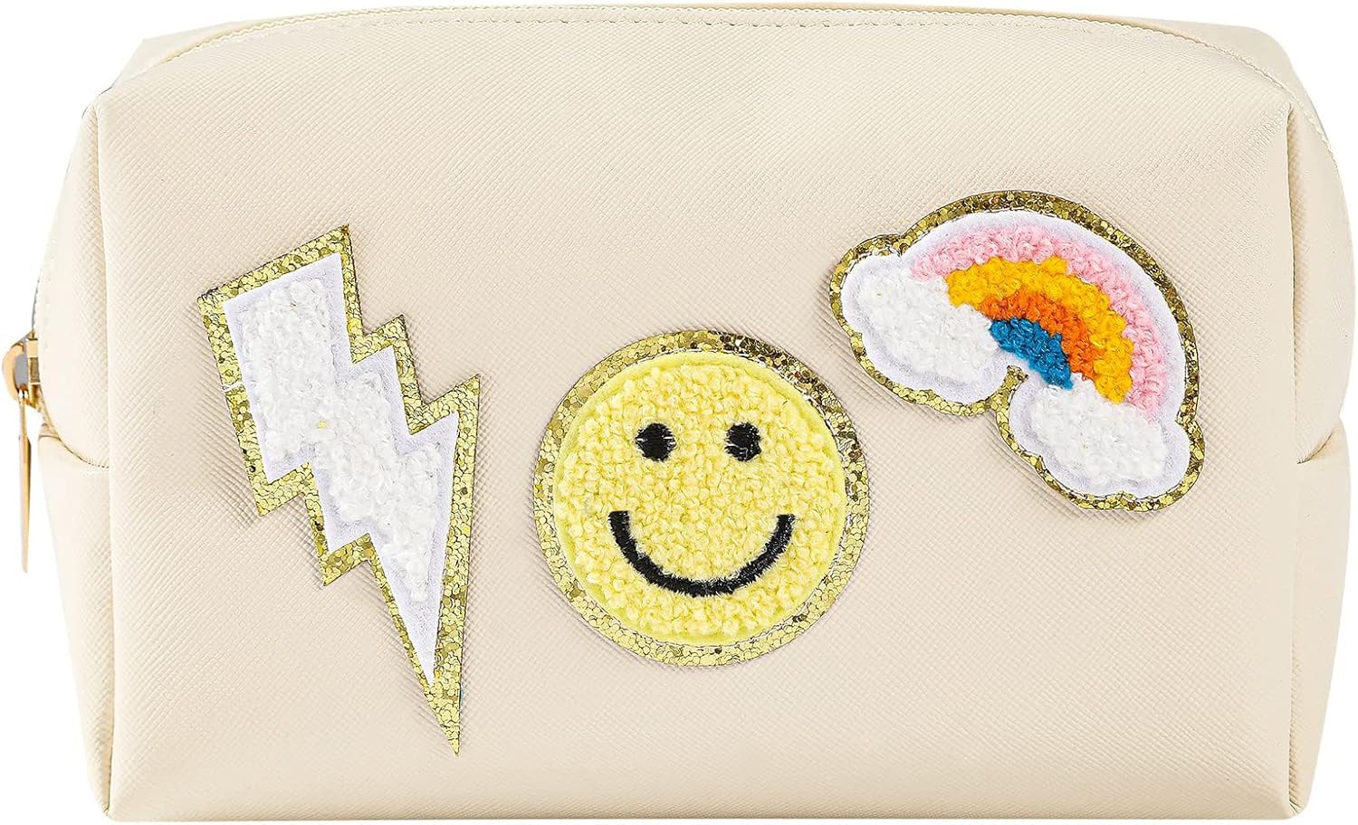 Preppy Patch – Bolsa de maquillaje de piel, bolsa de cosméticos pequeña, organizador de artículos de tocador de viaje impermeable, bolsa de aseo