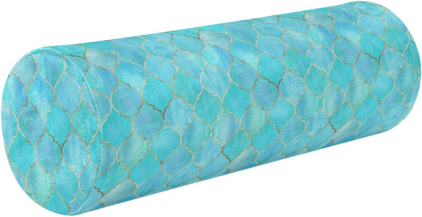 Almohada cervical cervical vintage marroquí azul turquesa para aliviar el dolor, almohada de espuma viscoelástica cómoda para cuello, cabeza,