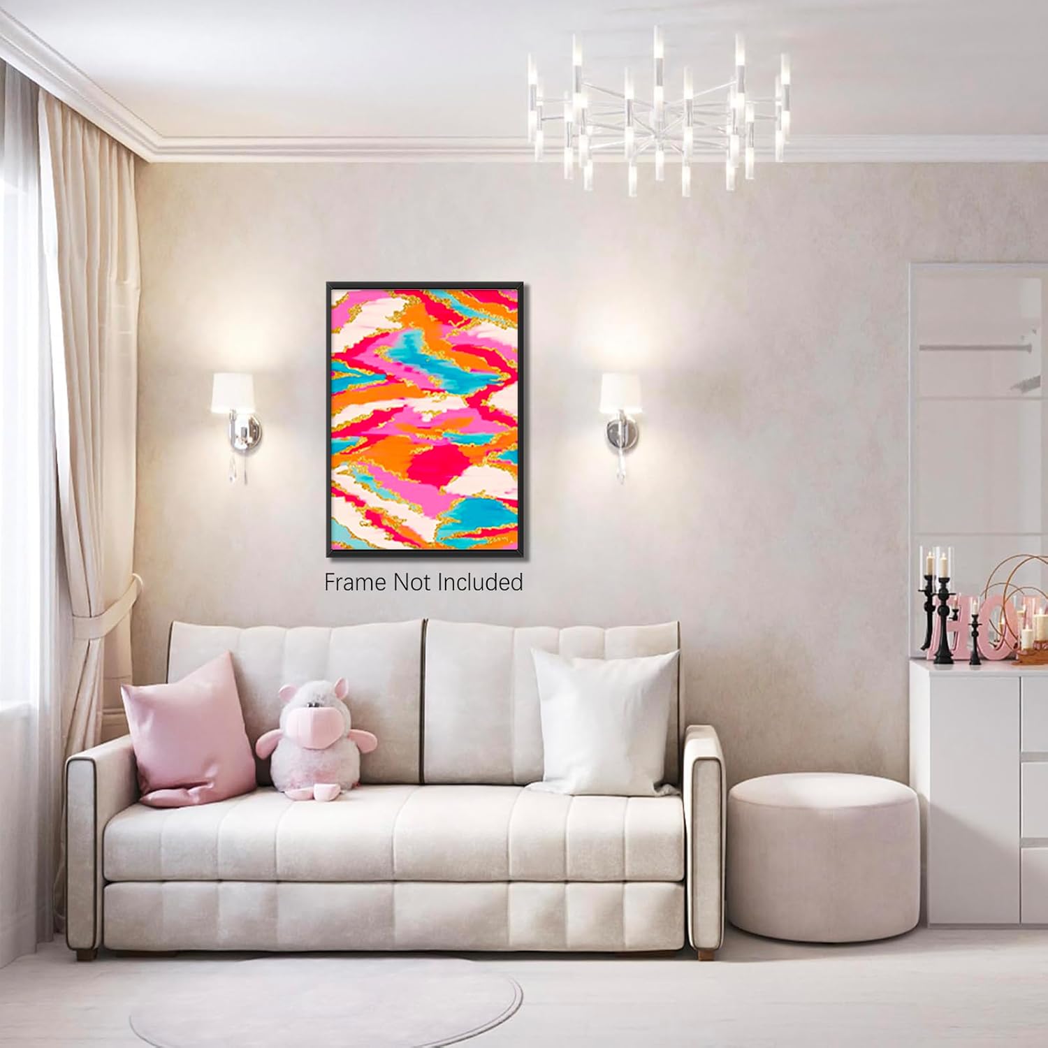 BNGFDV Pintura abstracta rosa y azul, decoración de habitación preparada, lienzo vibrante, arte de pared, decoración de dormitorio universitario,